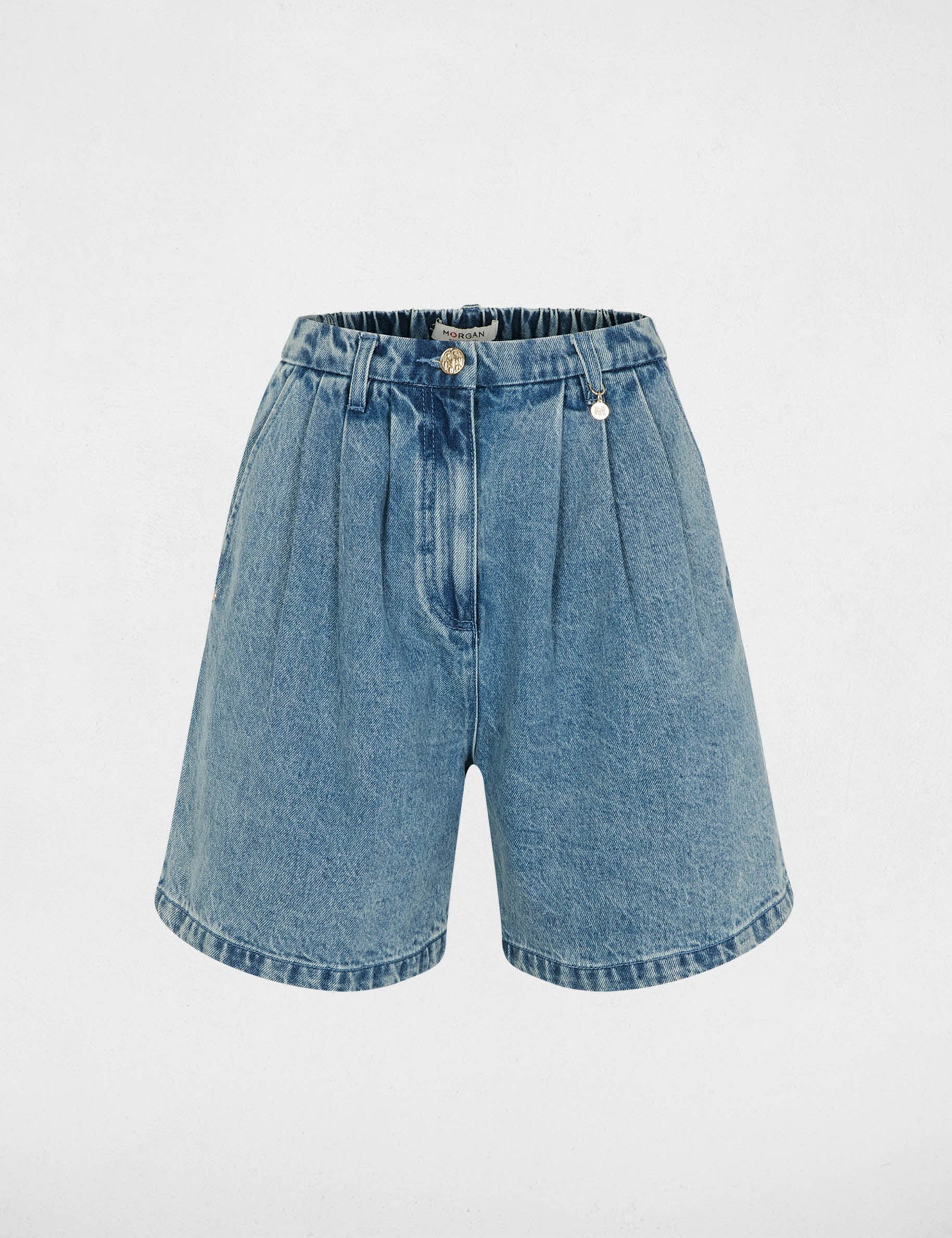 Bermuda taille haute denim double stone femme