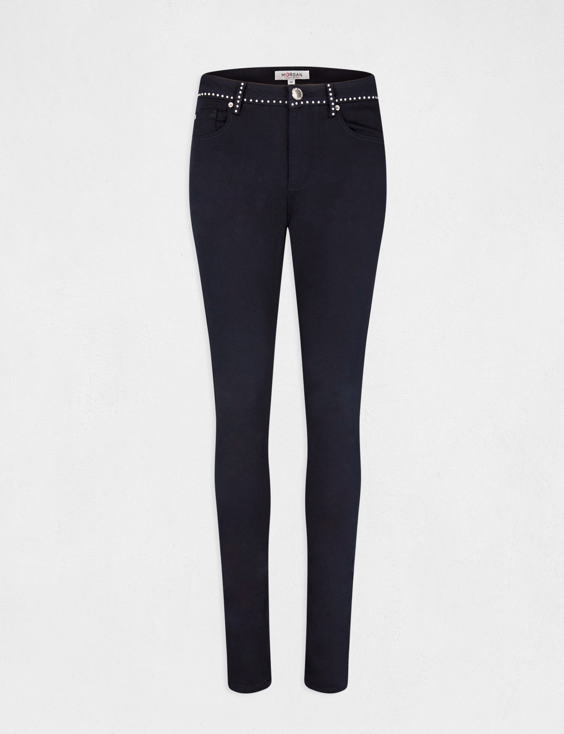 Pantalon slim avec clous marine femme