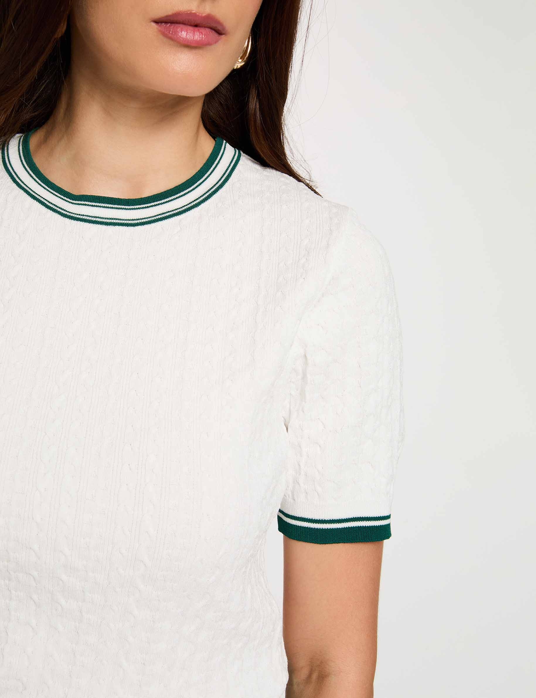 Pull fin manches courtes vert femme