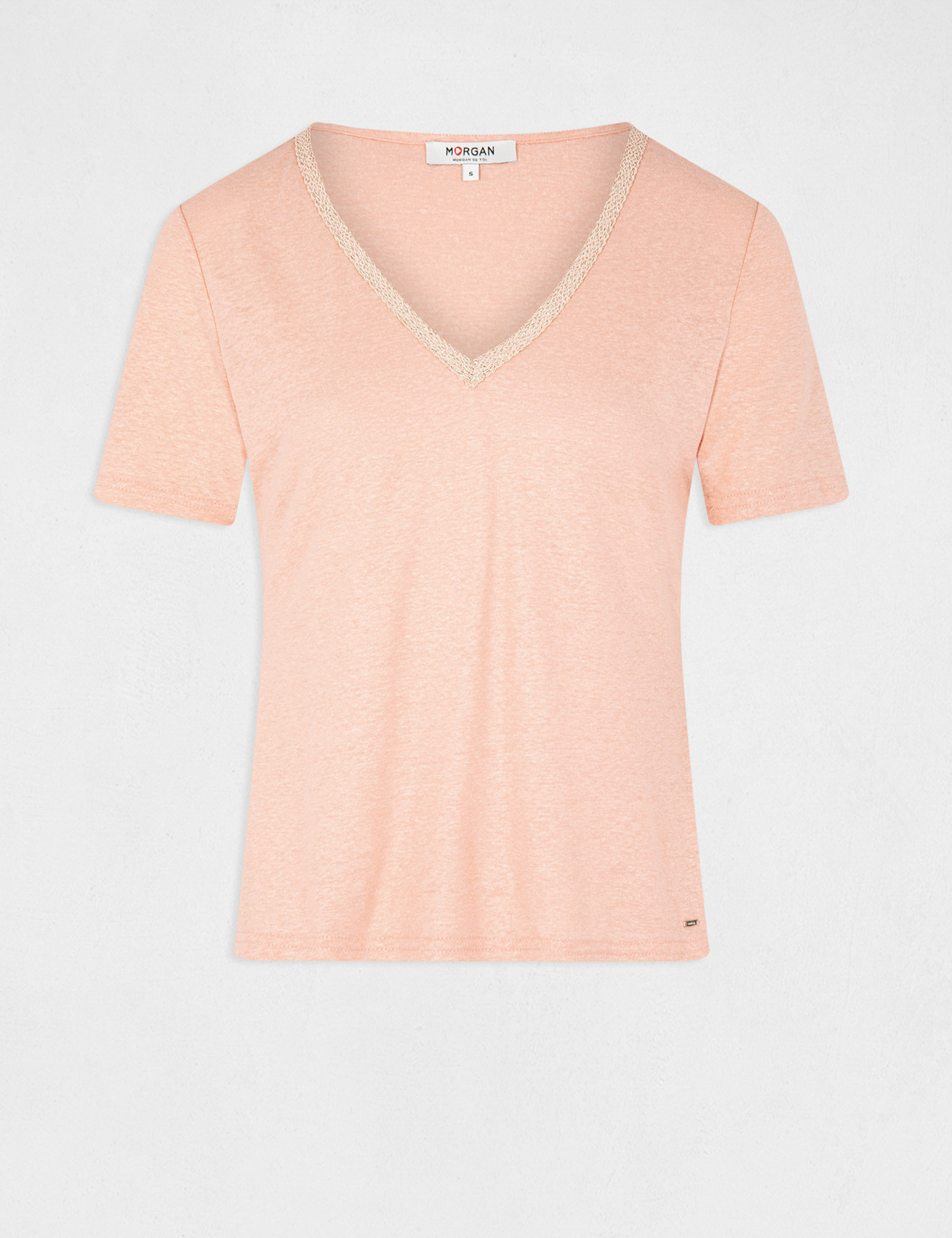 T-shirt manches courtes col en V rose moyen femme T-shirt manches courtes col en V rose moyen femme