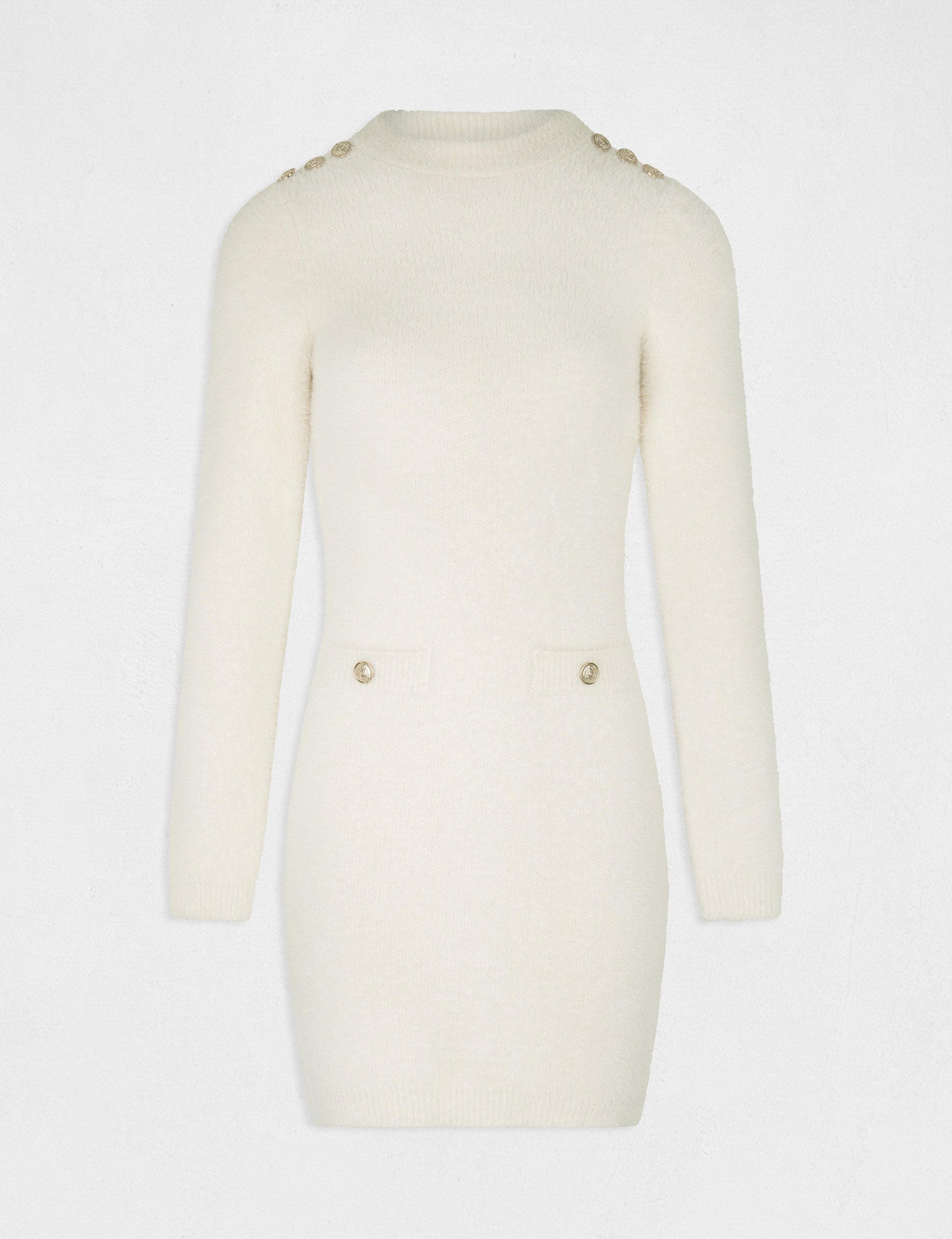 robe pull ajustee maille duveteuse ivoire femme Robe pull ajustée maille duveteuse ivoire femme
