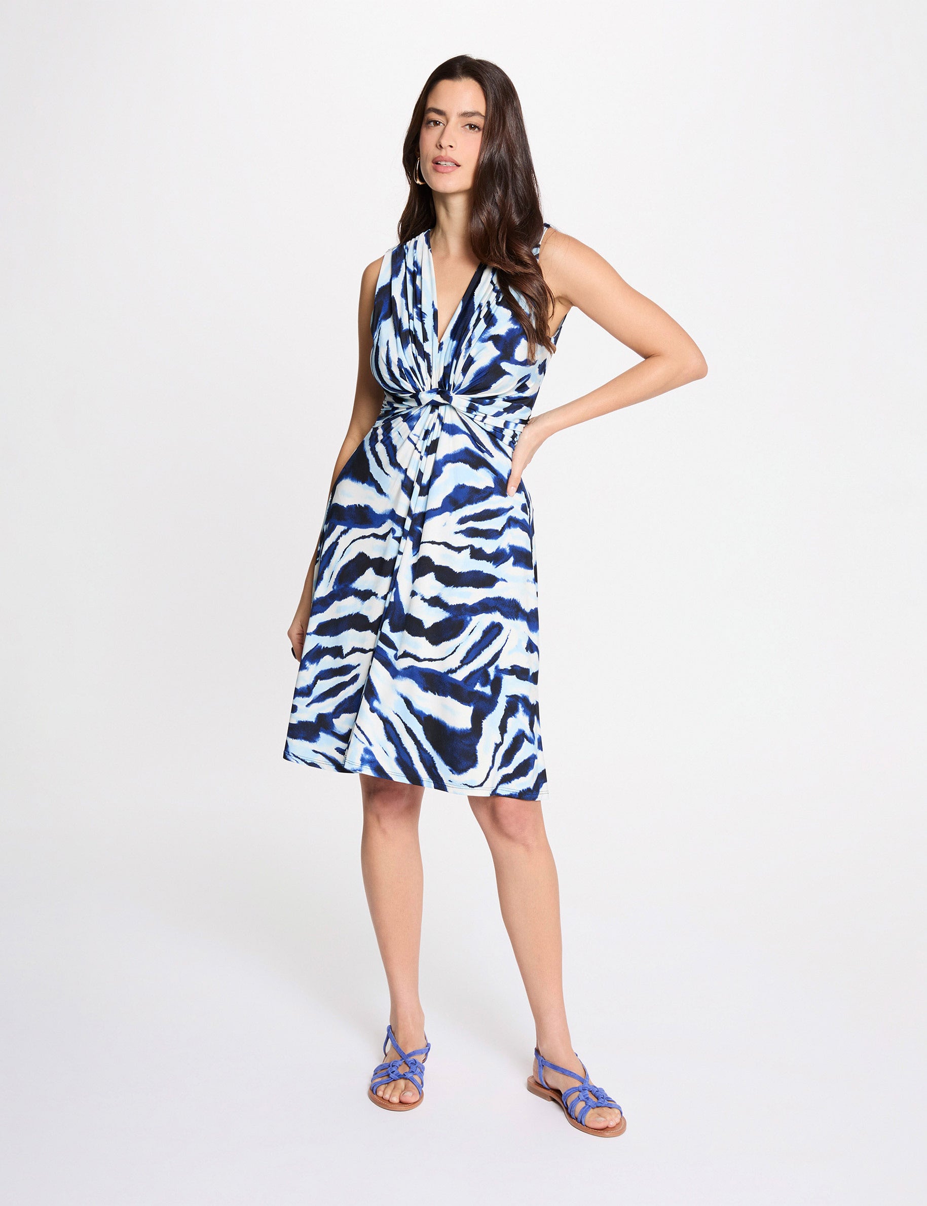 Robe courte col v multicolore femme
