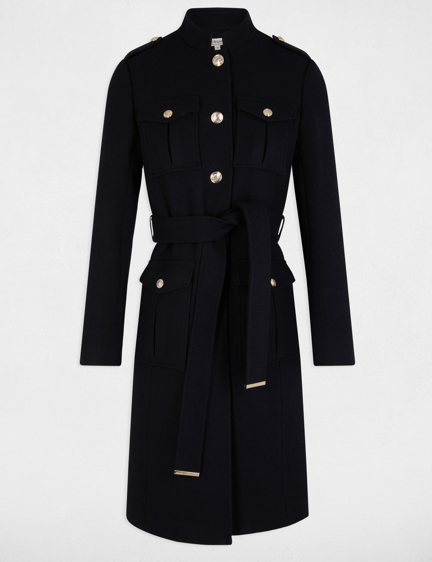 manteau long ceinture bleu marine femme Manteau long ceinturé bleu marine femme