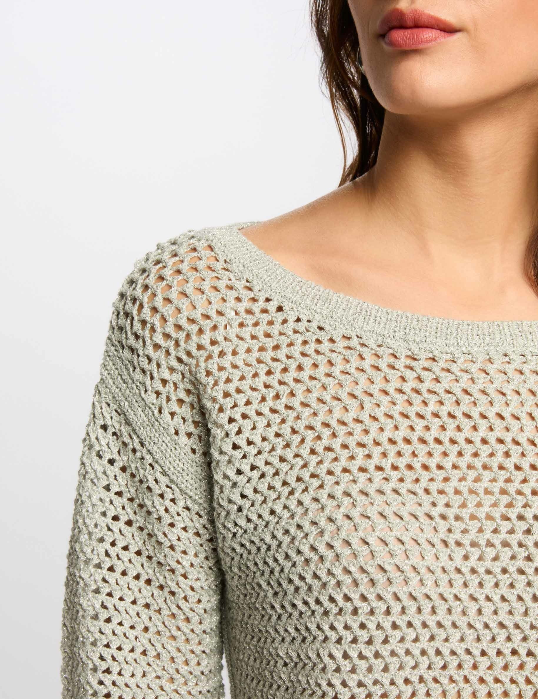pull manches 34 ajoure vert clair femme Pull manches 3/4 ajouré vert clair femme