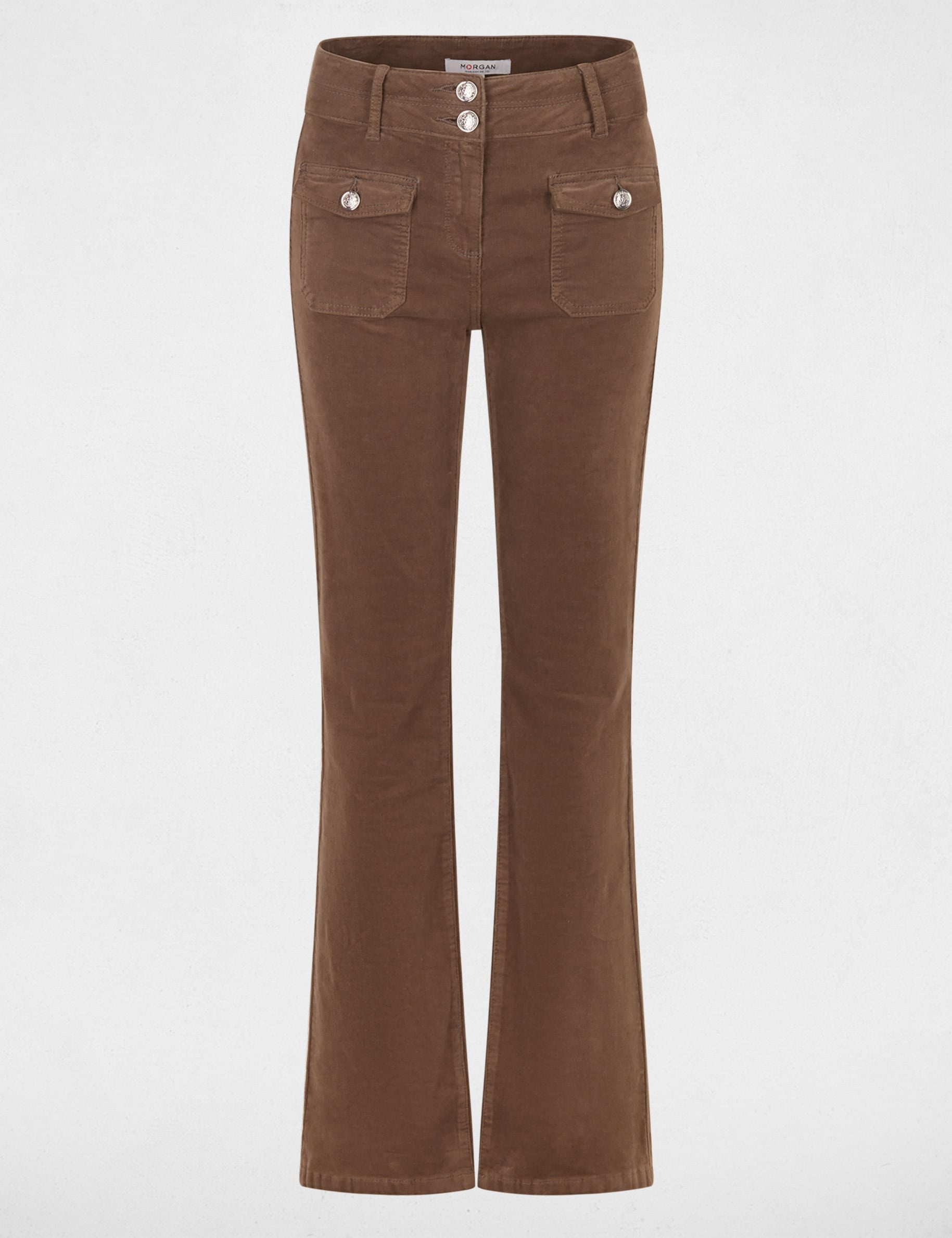 Pantalon ajust&eacute; velours vert kaki femme