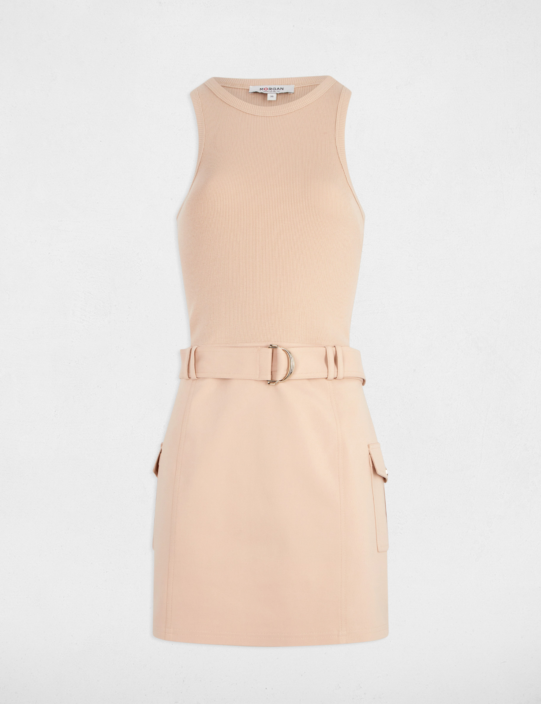 robe courte ajustee ceinturee beige femme Robe courte ajustée ceinturée beige femme