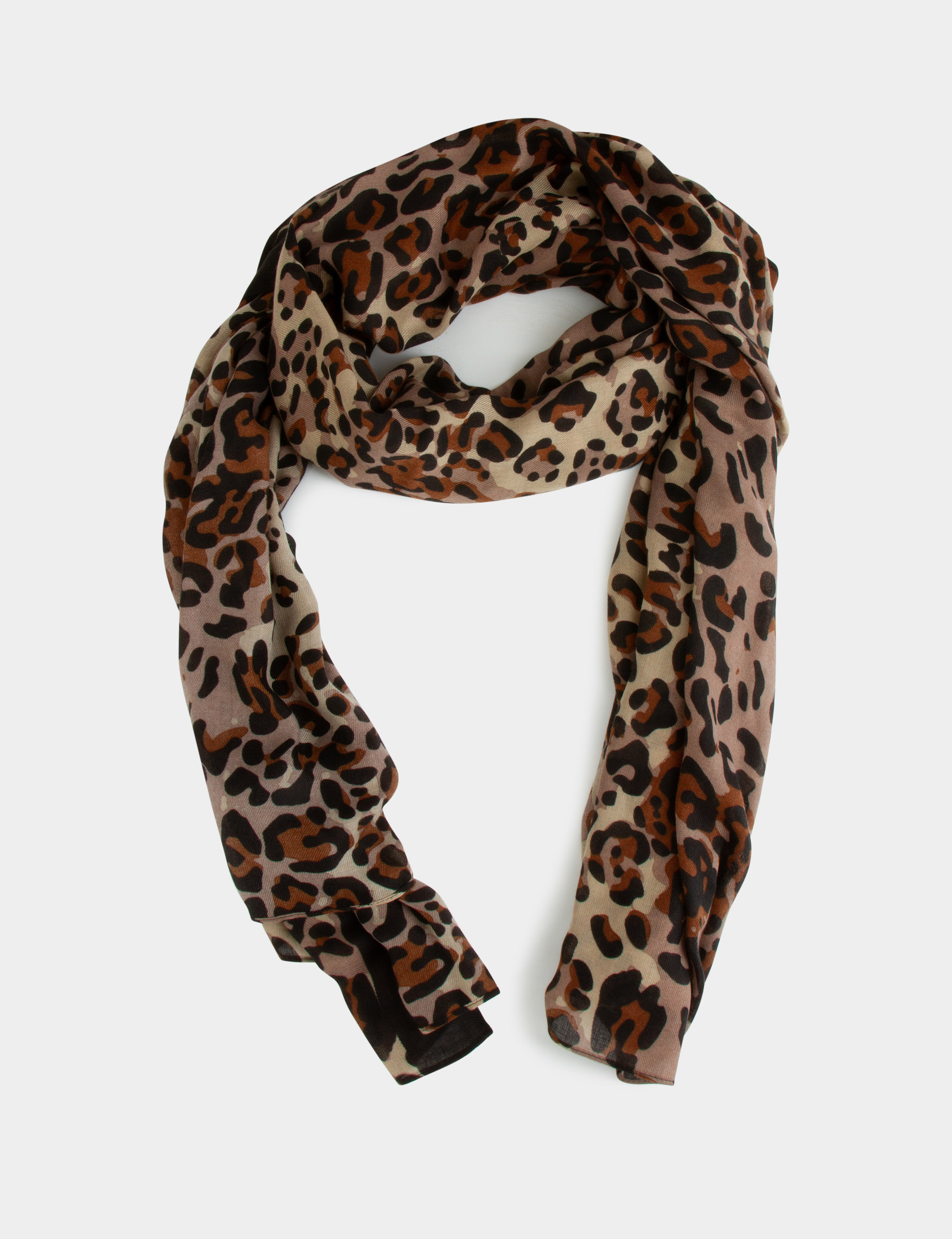 foulard imprime animalier marron femme Foulard imprimé animalier marron femme