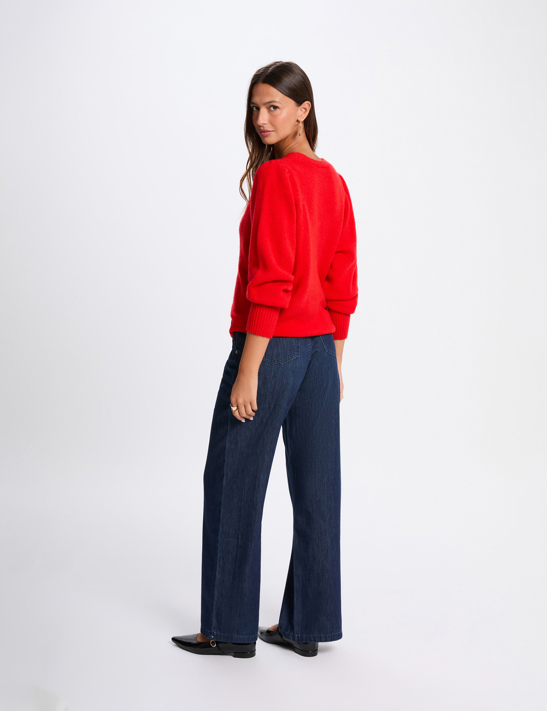 Gilet manches bouffantes rouge femme