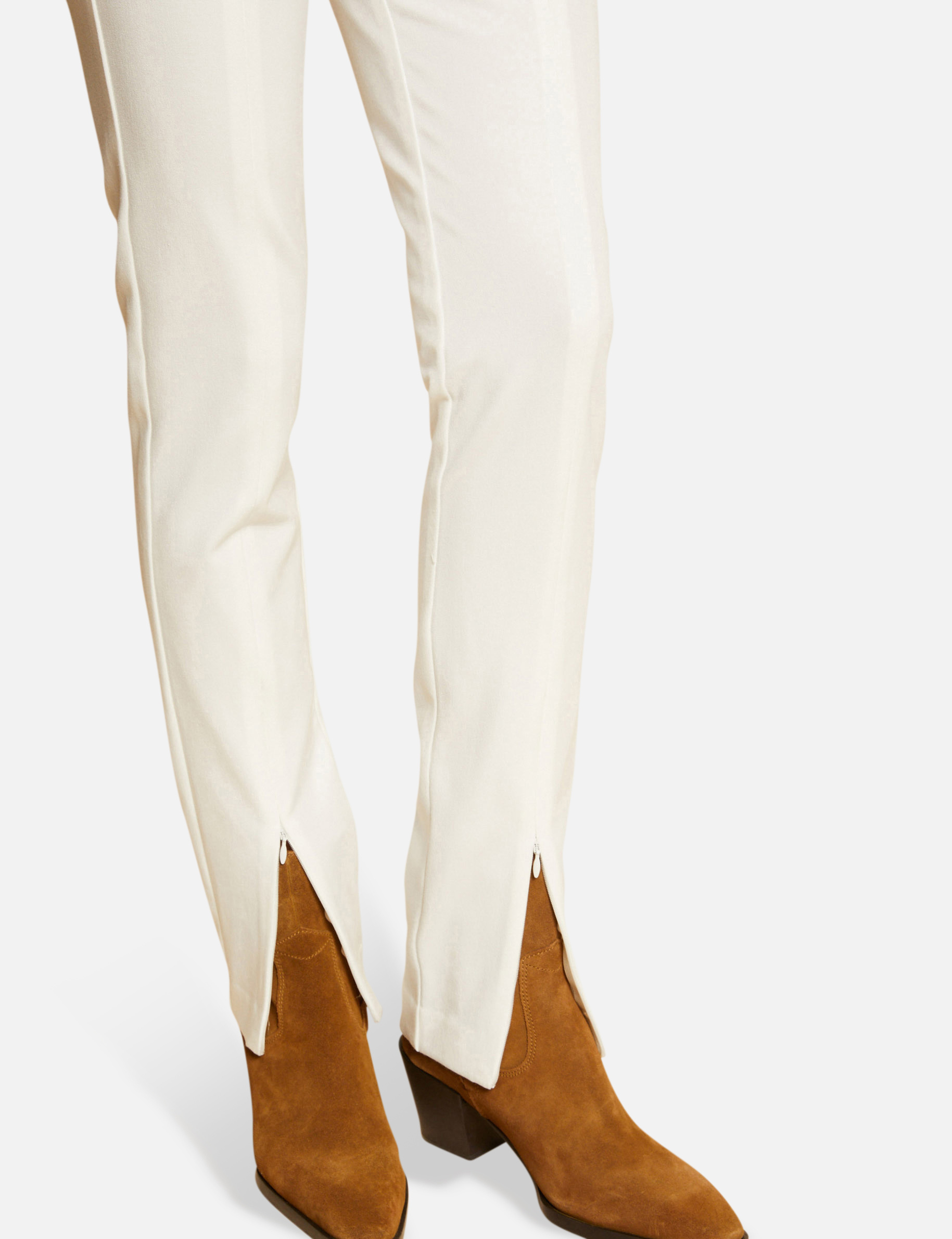 Pantalon city ajusté à détails zippés ecru femme Pantalon city ajusté à détails zippés ecru femme