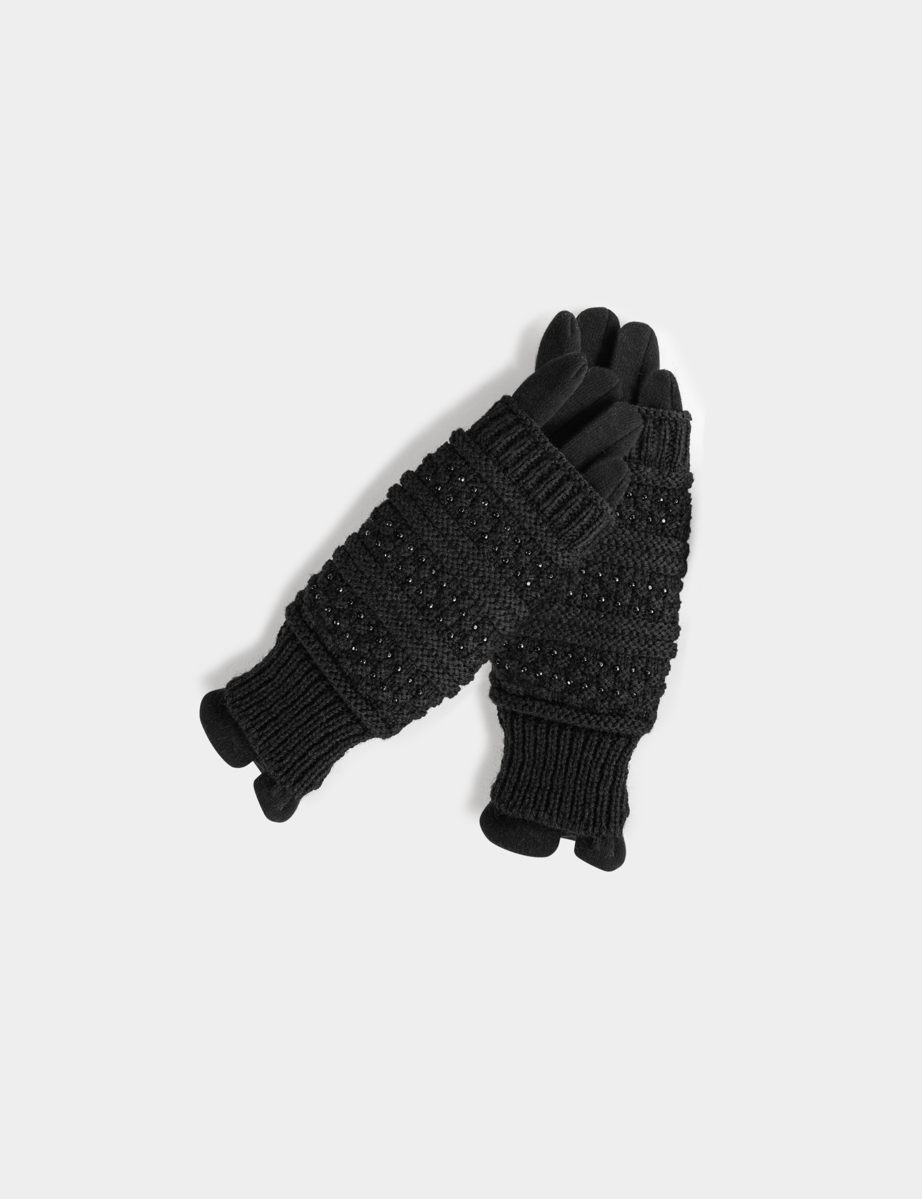 gants en maille avec strass noir femme Gants en maille avec strass noir femme