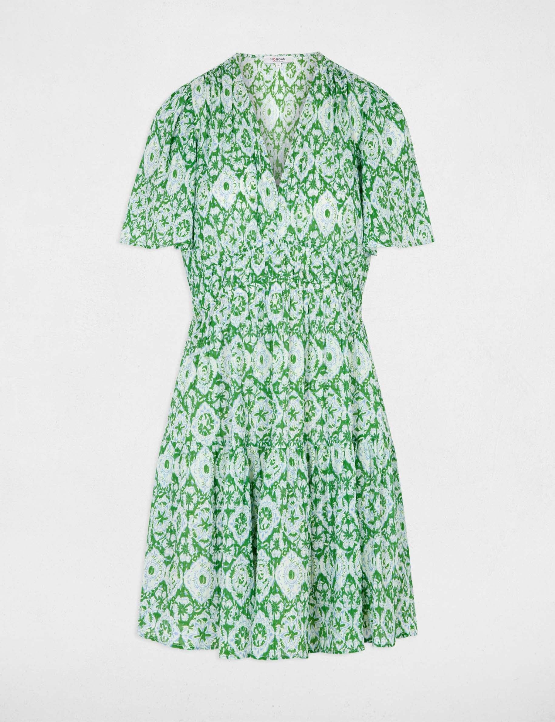 Robe courte col v multicolore femme