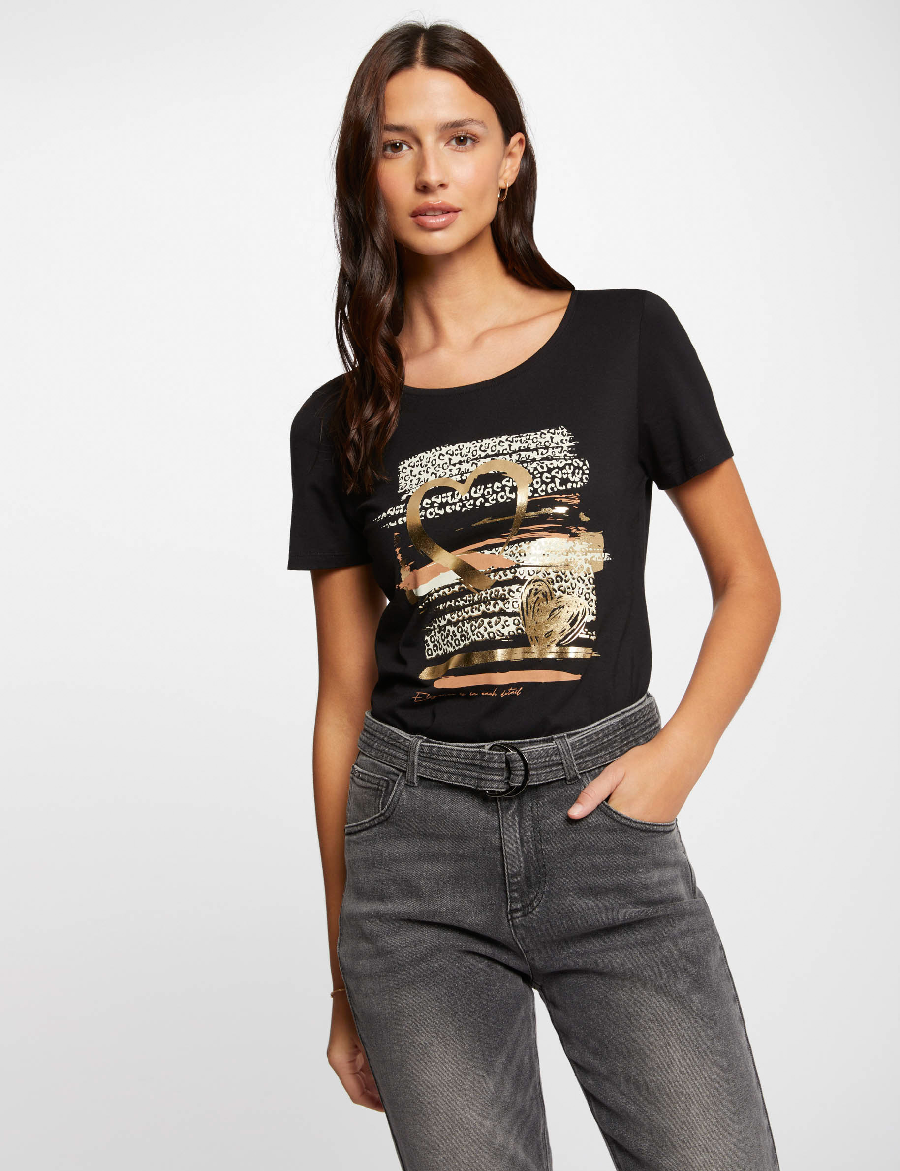 t shirt inscription et imprime noir femme T-shirt inscription et imprimé noir femme