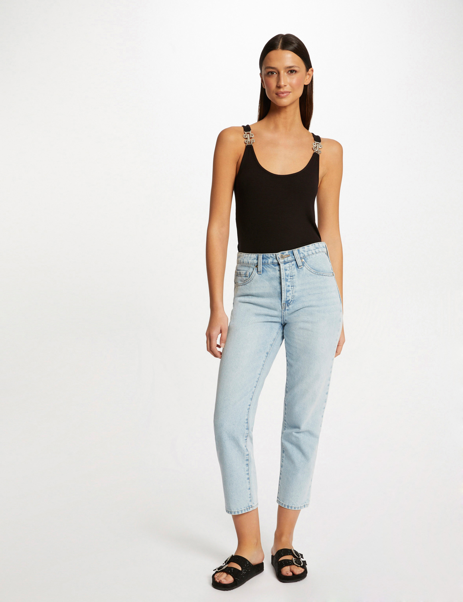 Débardeur bretelles larges à ornements noir femme Débardeur bretelles larges à ornements noir femme