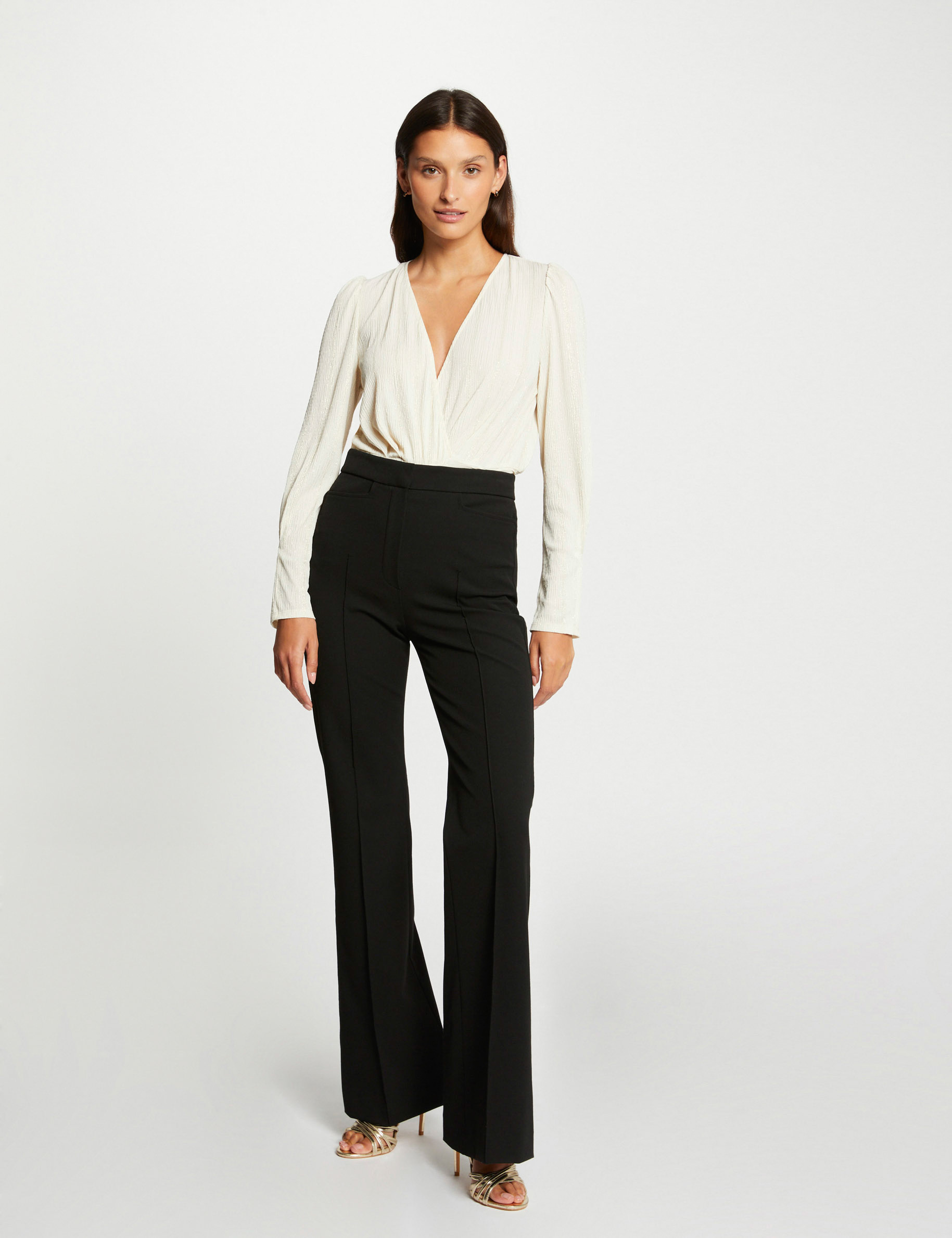 Blouse manches longues col cache-coeur ecru femme