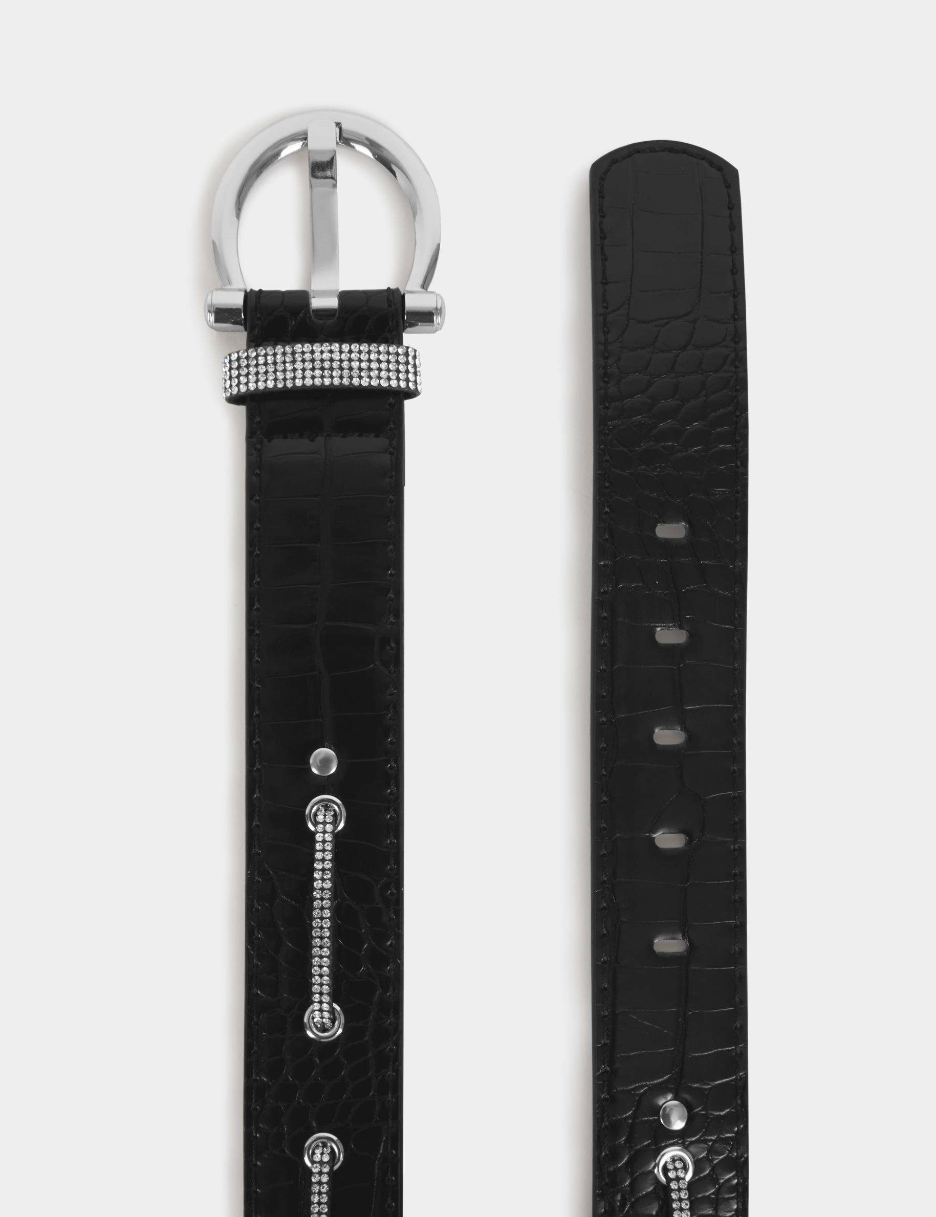 Ceinture aspect croco avec strass noir femme