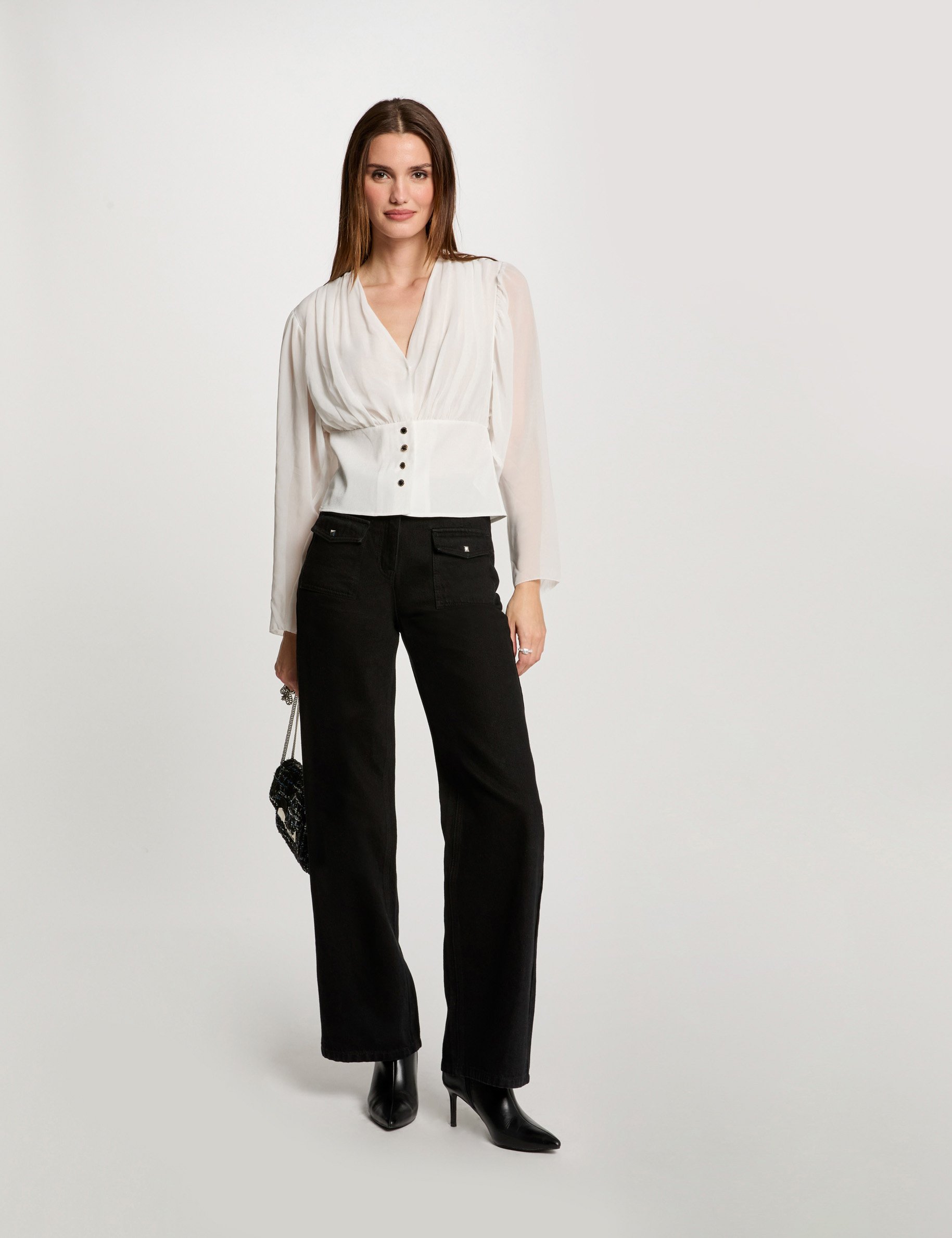 blouse manches longues drapee blanc femme Blouse manches longues drapée blanc femme