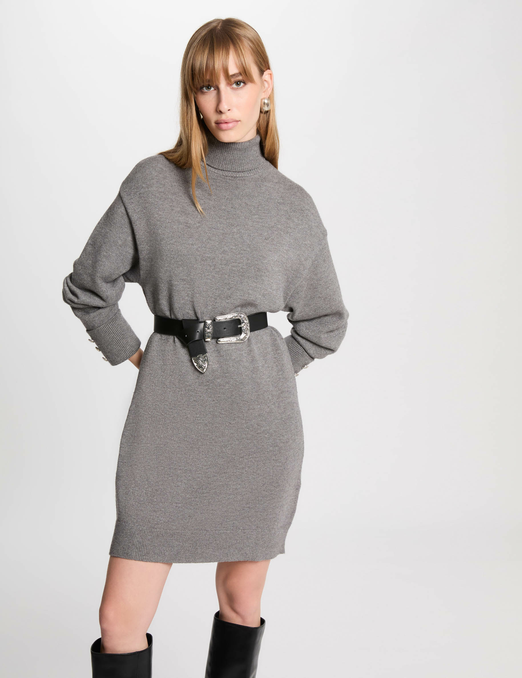 robe tricot courte droite gris clair femme Robe tricot courte droite gris clair femme