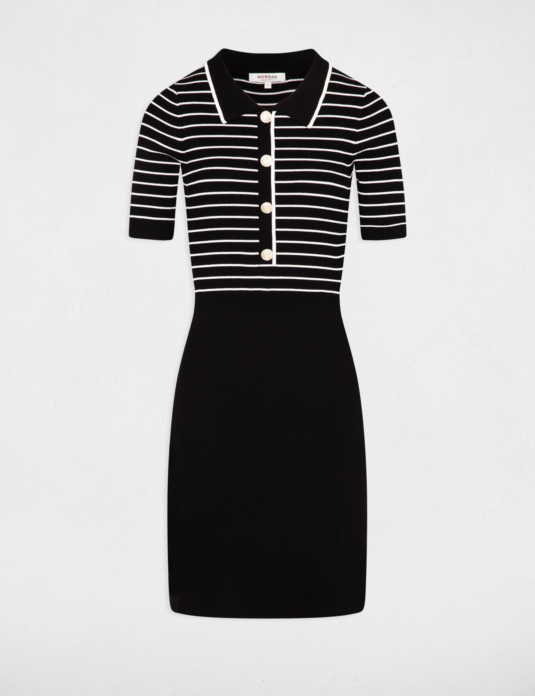 Robe tricot courte ray&eacute;e noir femme