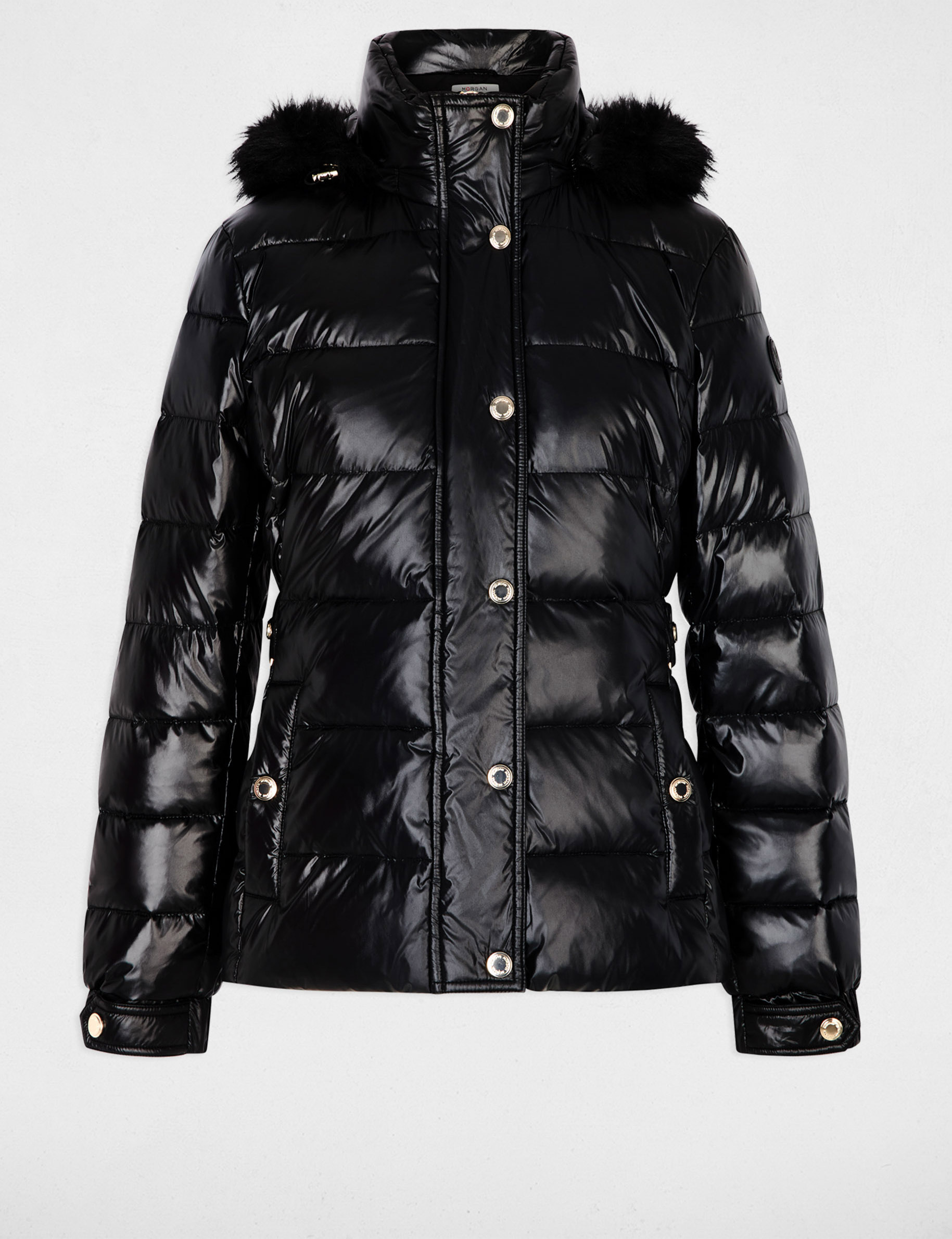 Doudoune courte &agrave; capuche noir femme
