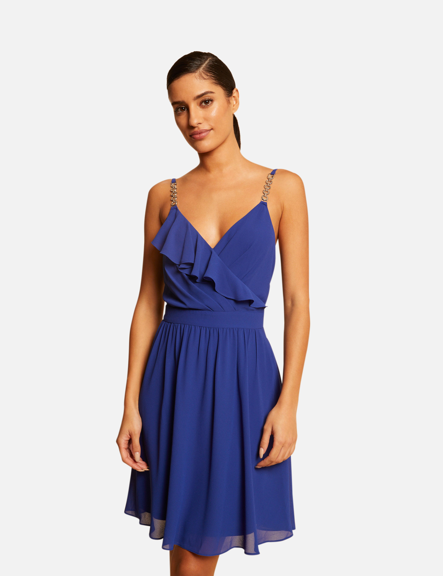 Robe patineuse avec col cache coeur bleu electrique femme Morgan