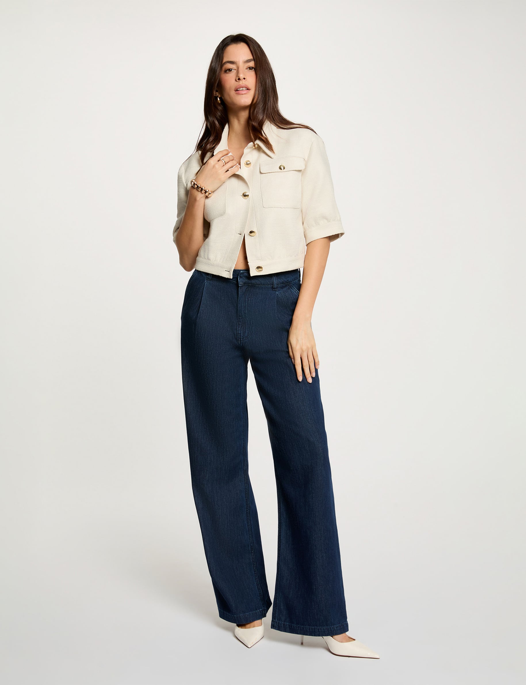 Veste tweed manches courtes sable femme
