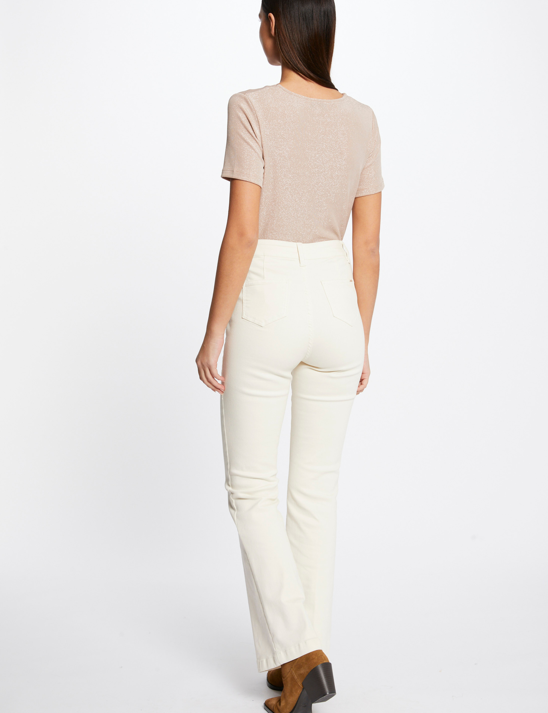 pantalon droit avec pinces ivoire femme Pantalon droit avec pinces ivoire femme