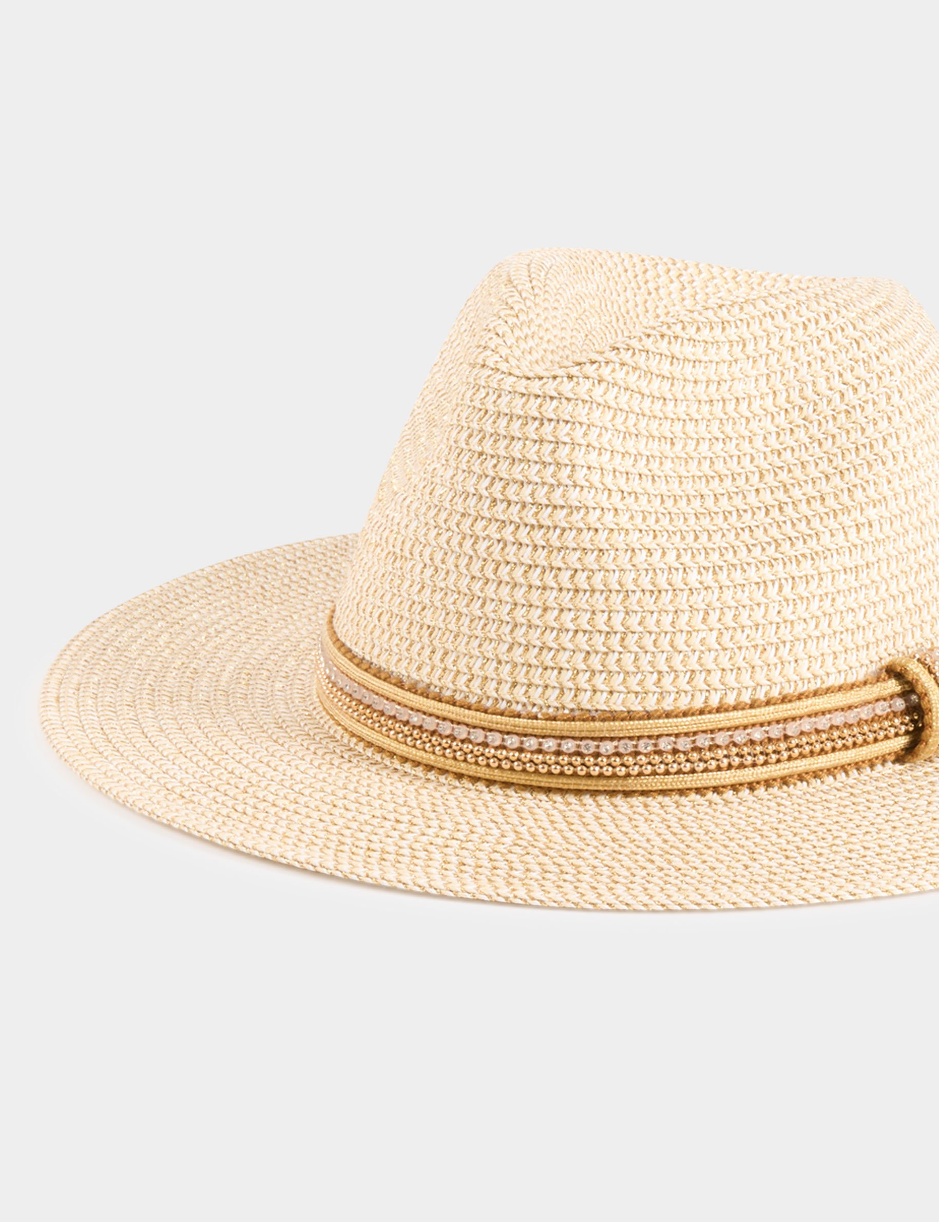 chapeau tresse details bijoux beige femme Chapeau tressé détails bijoux beige femme