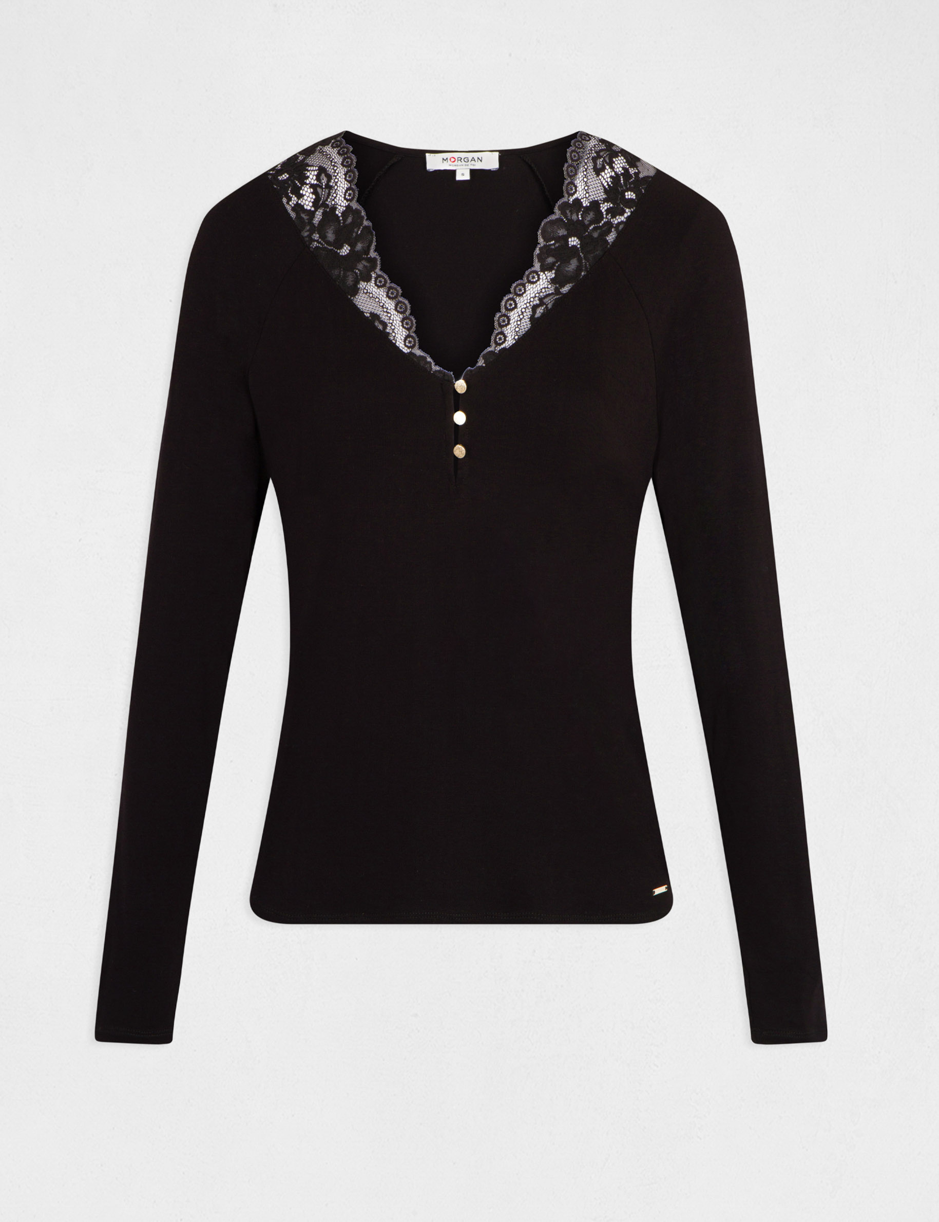 T-shirt manches longues à dentelle noir femme T-shirt manches longues à dentelle noir femme
