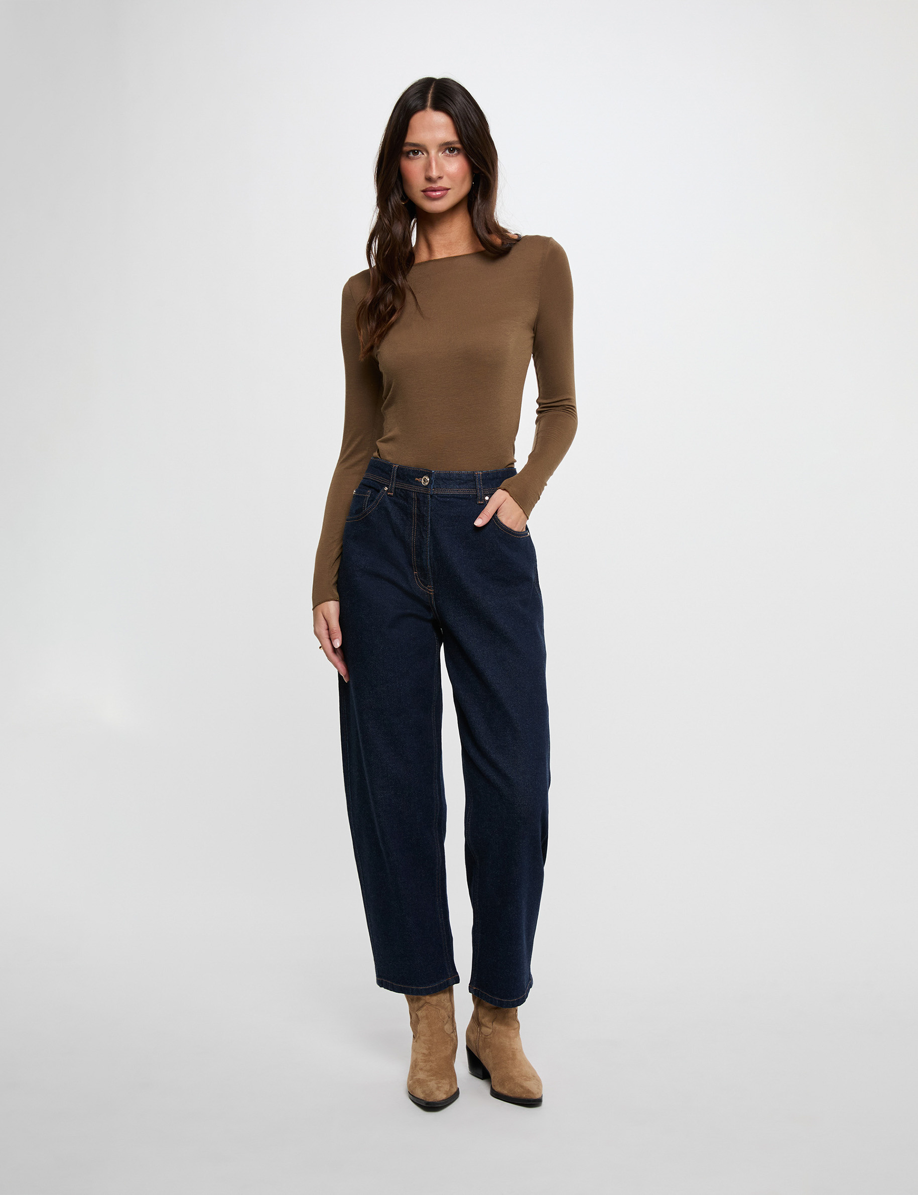 T-shirt manches longues vert kaki femme