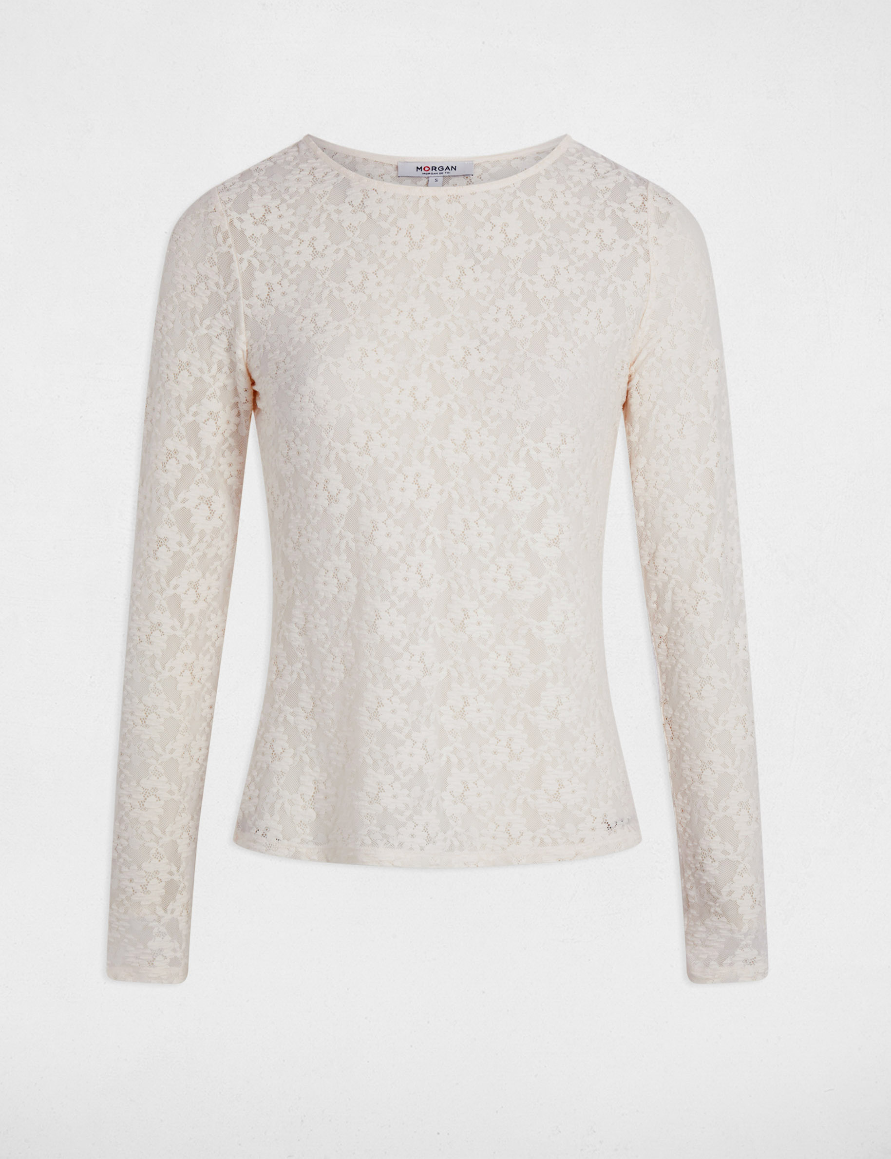 T-shirt dentelle cintr&eacute; ivoire femme