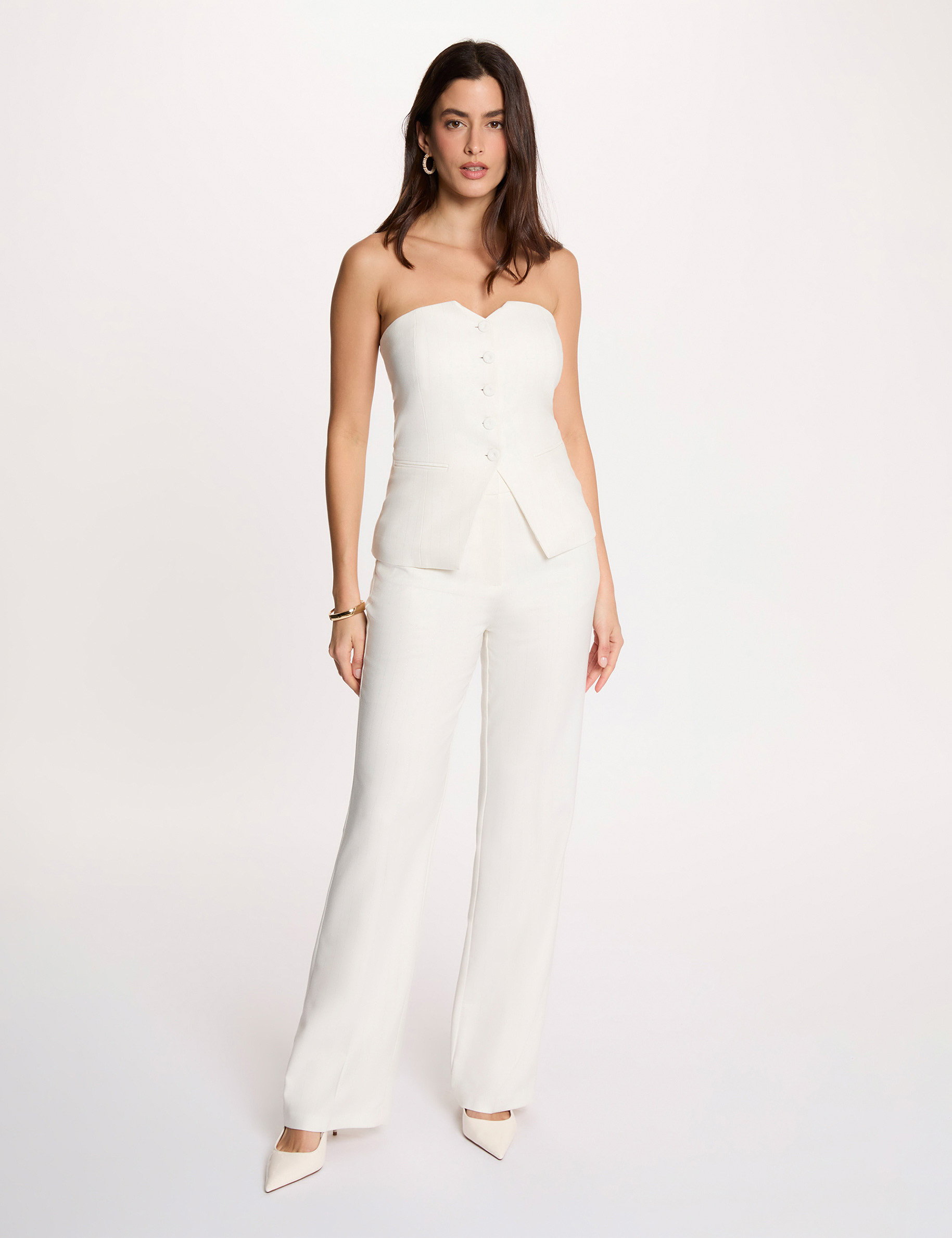 Bustier ray&eacute; sans manches blanc femme