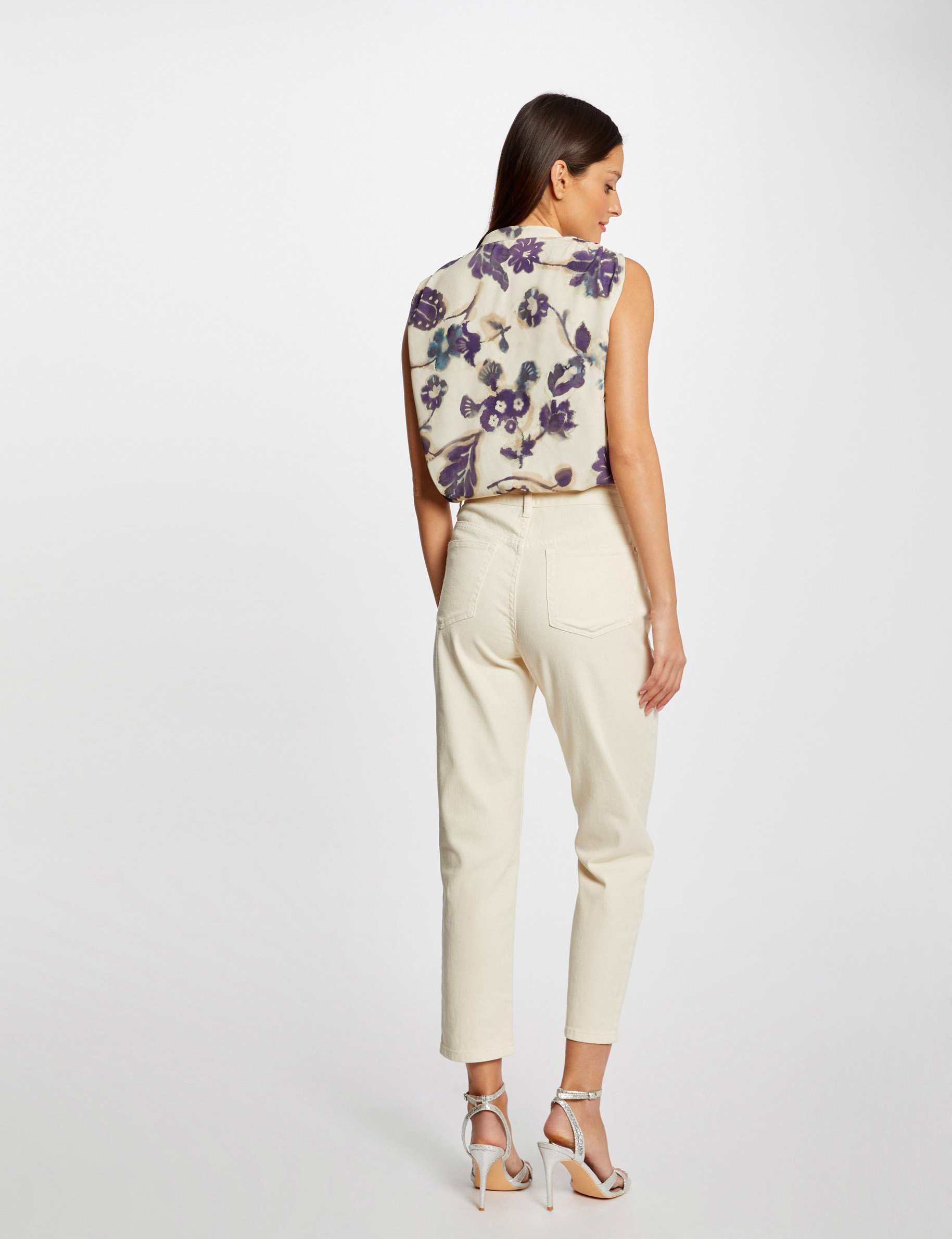 Débardeur Femme Crop Sans Manches Imprimé - Col En V, Léger, Pour L'été, Coupe Courte - 3