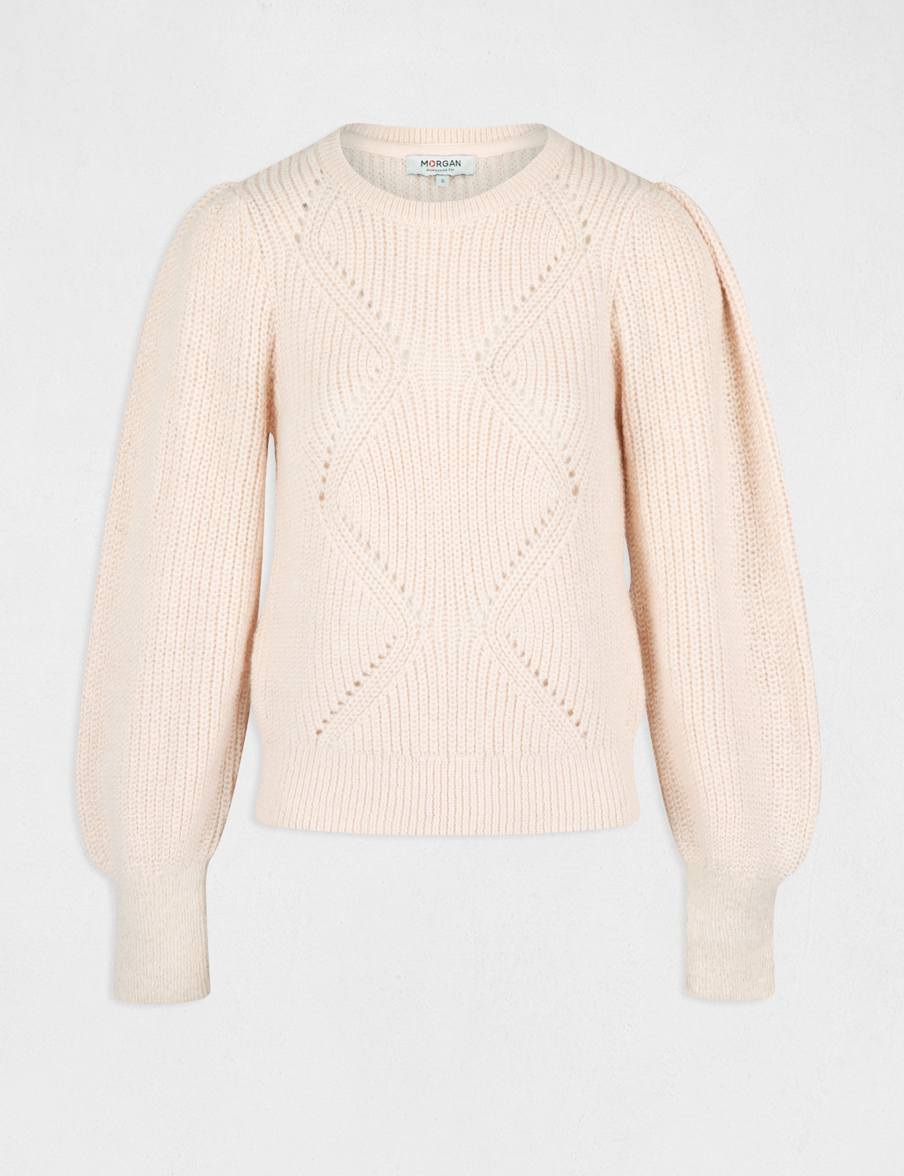 Pull manches longues à détails ajourés rose femme Pull manches longues à détails ajourés rose femme