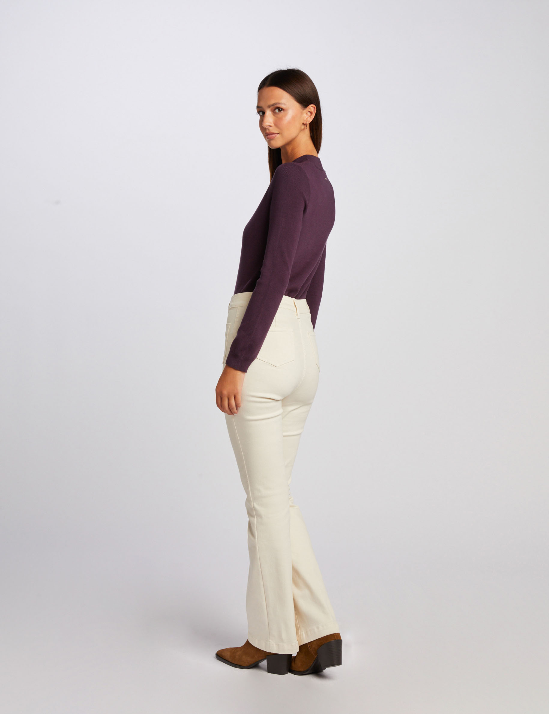 pull manches longues avec ouverture prune femme Pull manches longues avec ouverture prune femme
