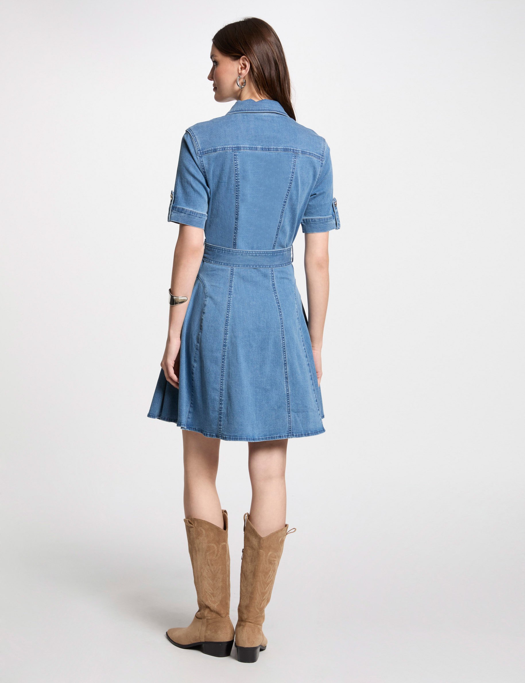 robe courte patineuse en jean denim stone femme Robe courte patineuse en jean denim stone femme