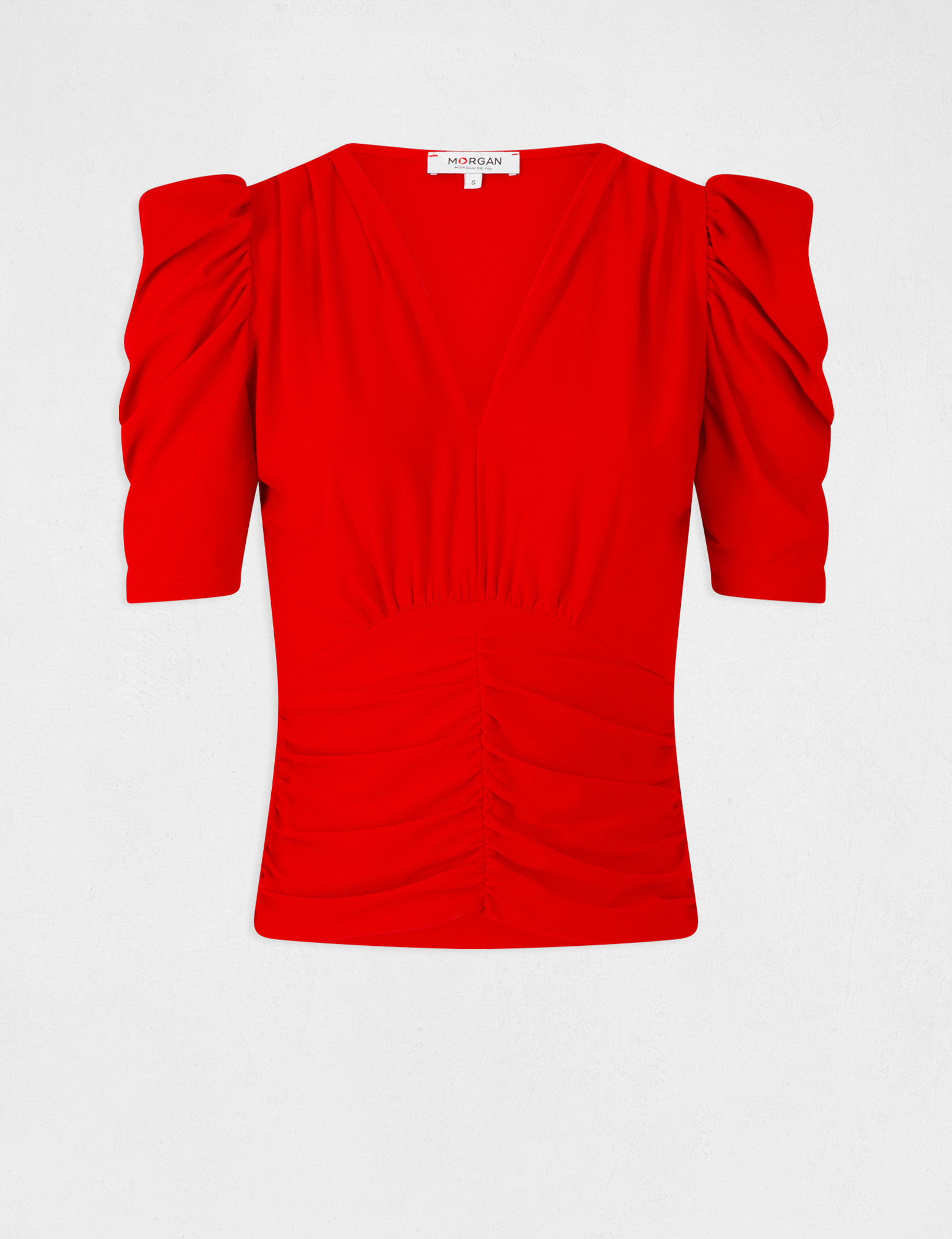 T-shirt manches courtes froncé rouge femme T-shirt manches courtes froncé rouge femme
