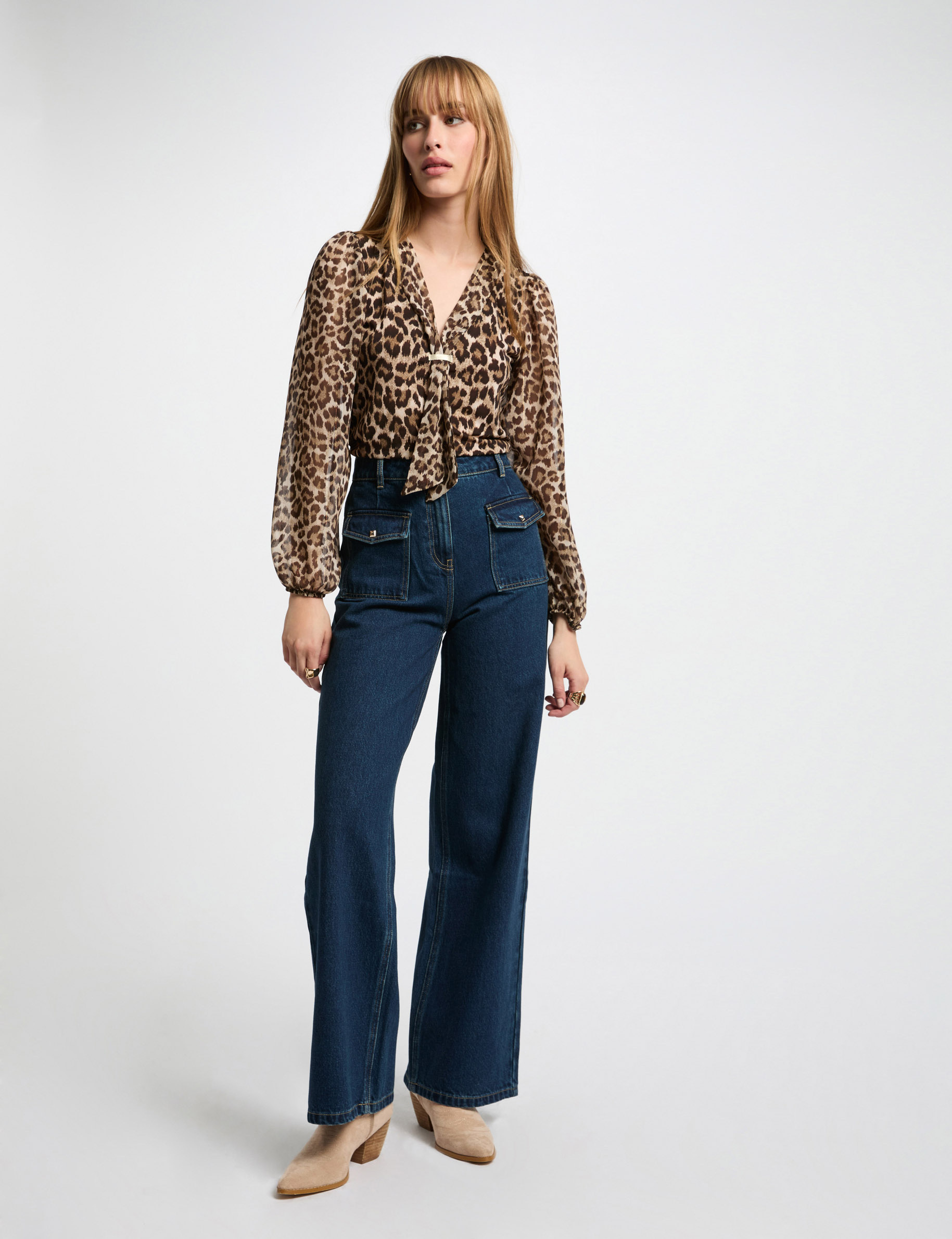 jeans large taille haute denim brut femme Jeans large taille haute denim brut femme