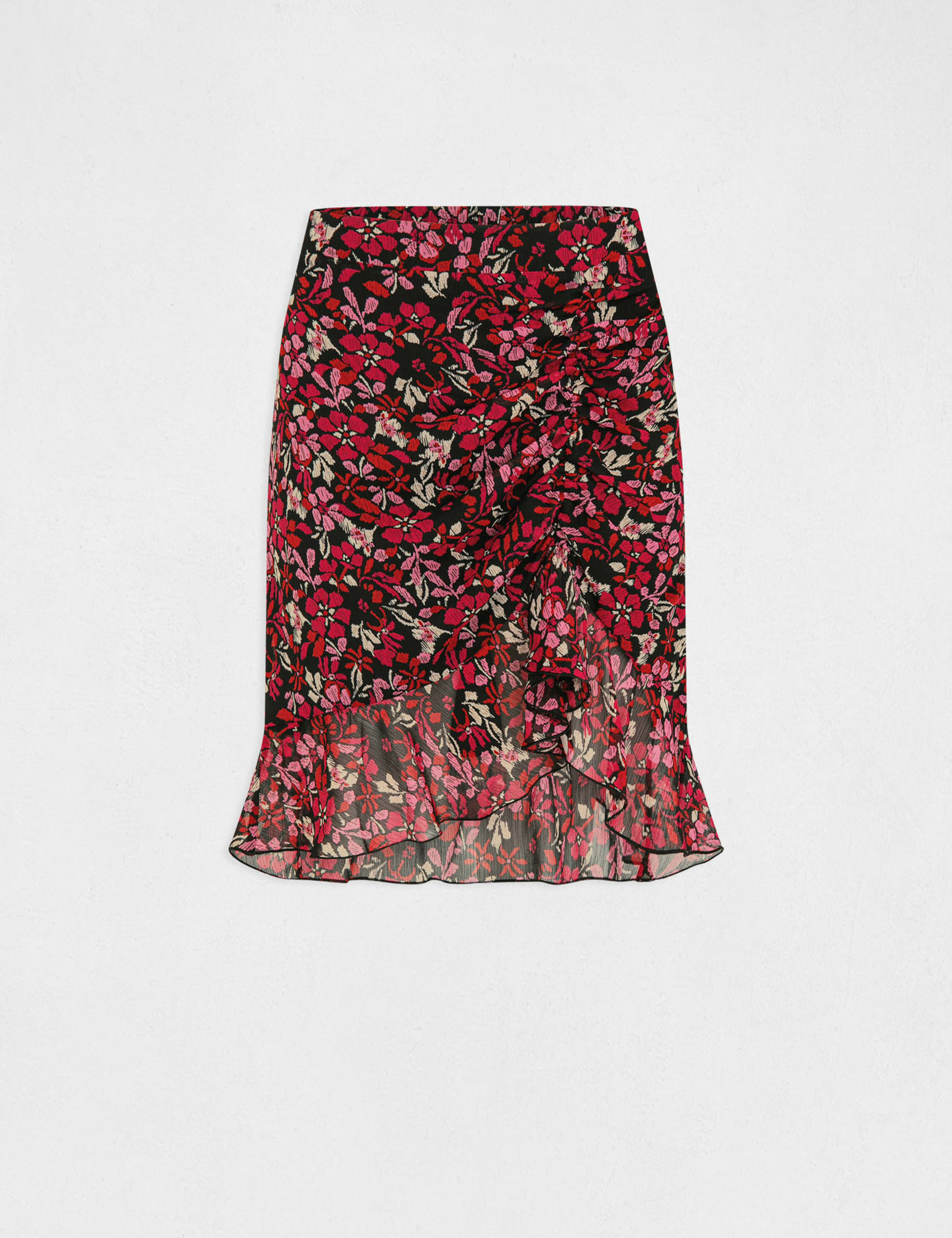 Jupe droite froncée imprimé floral multico femme