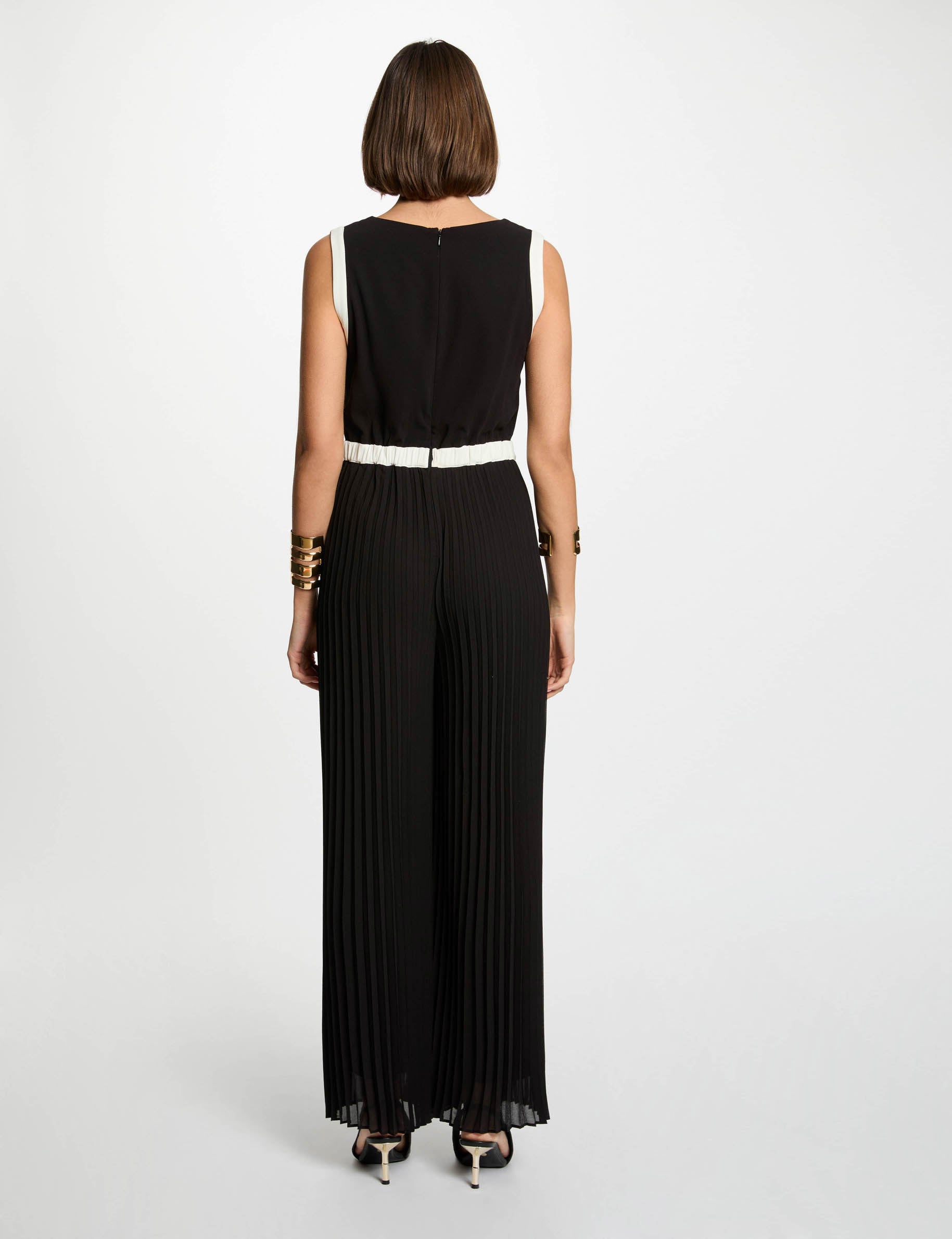 Combinaison longue pliss&eacute;e noir femme
