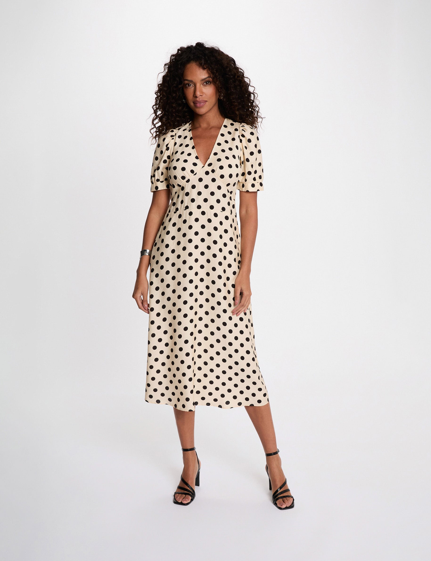 Robe mi-longue manches bouffantes multicolore femme