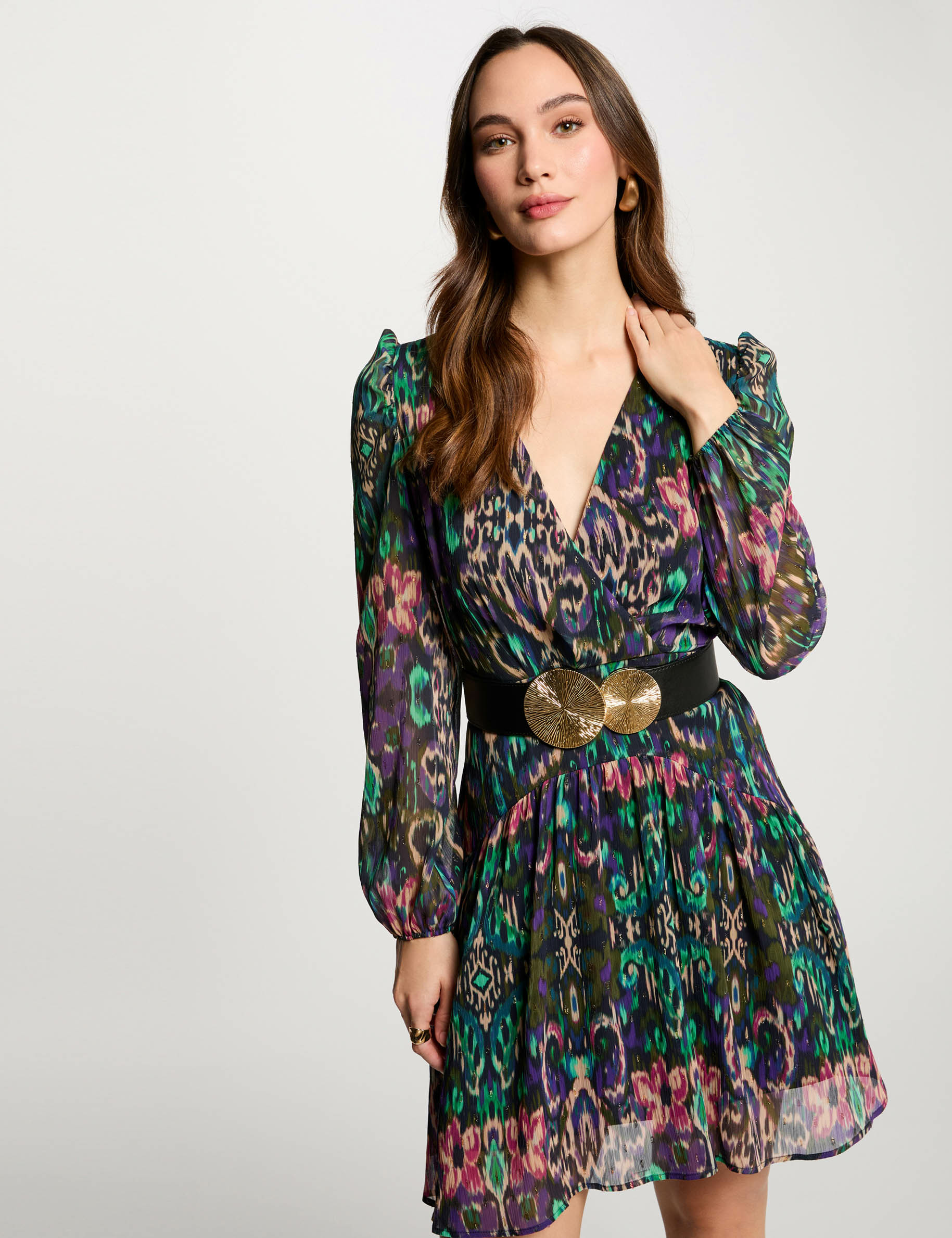robe courte evasee imprimee multicolore femme Robe courte évasée imprimée multicolore femme