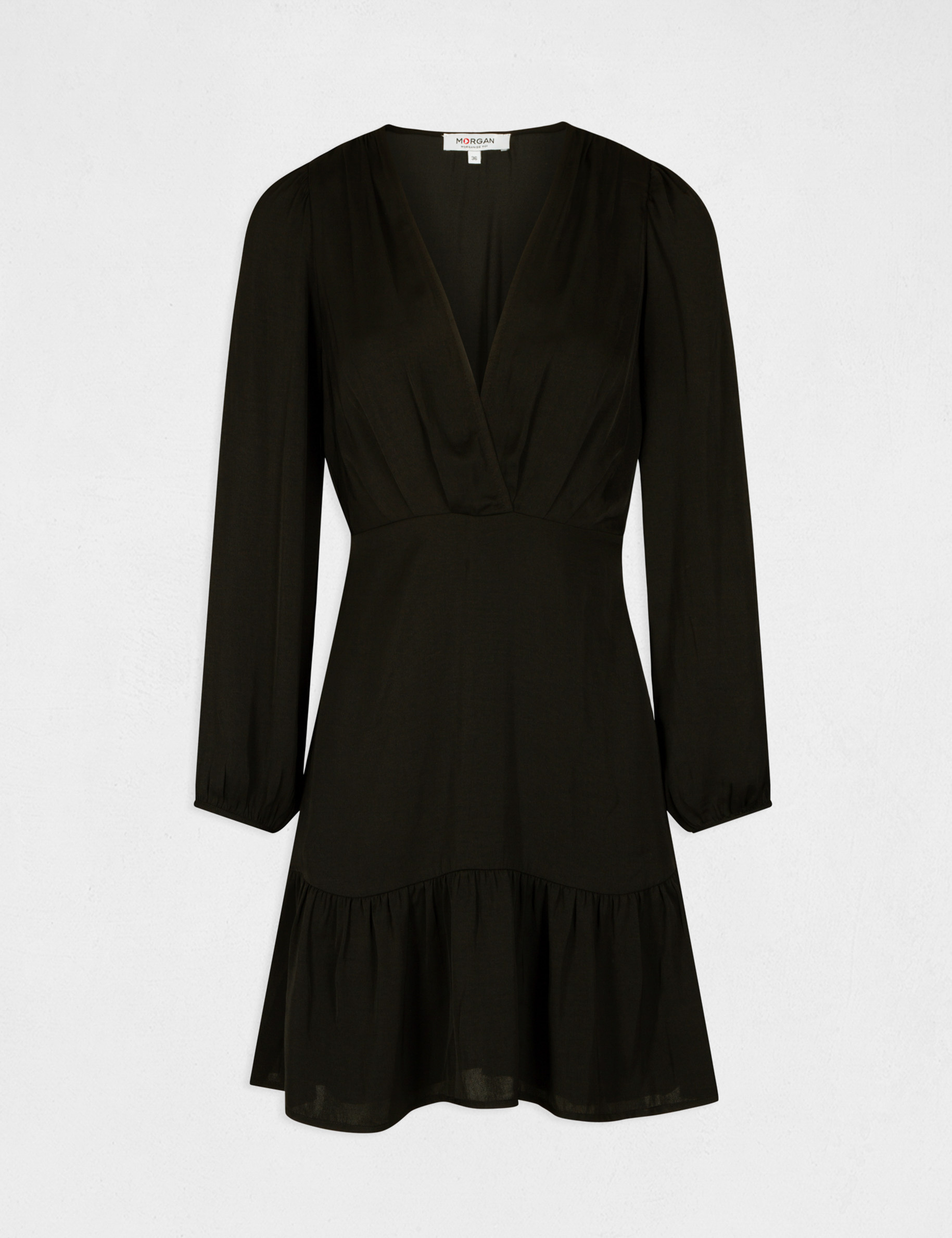 Robe Noire Morgan – Coupe Droite – Col Cache-cœur – Manches Longues – Look élégant Et Intemporel