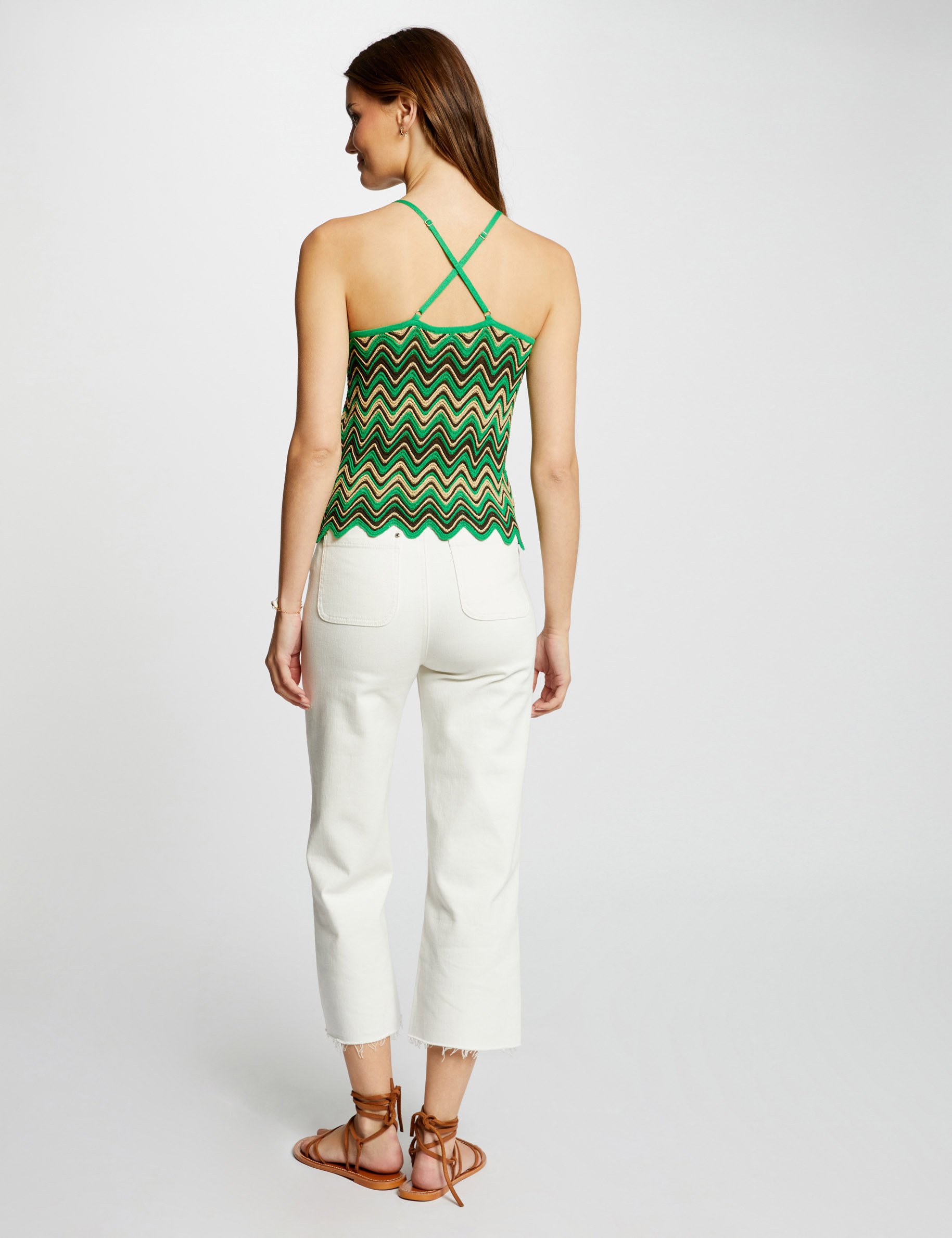 top en maille imprime vert femme Top en maille imprimé vert femme