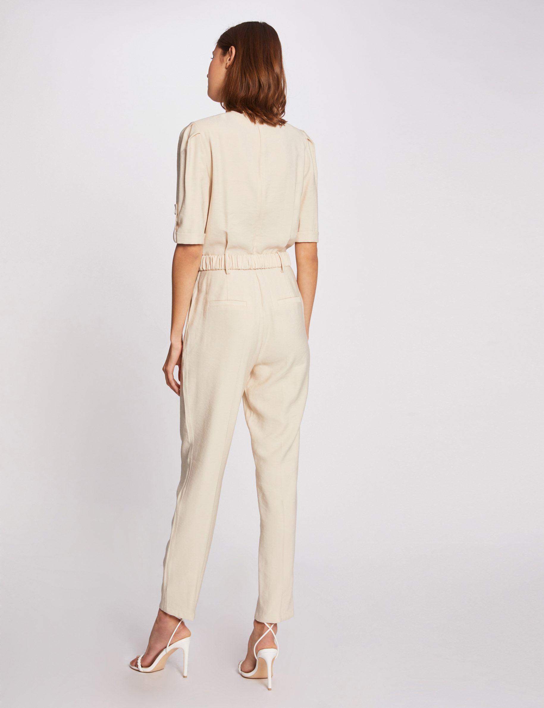 Combinaison droite avec ceinture beige femme