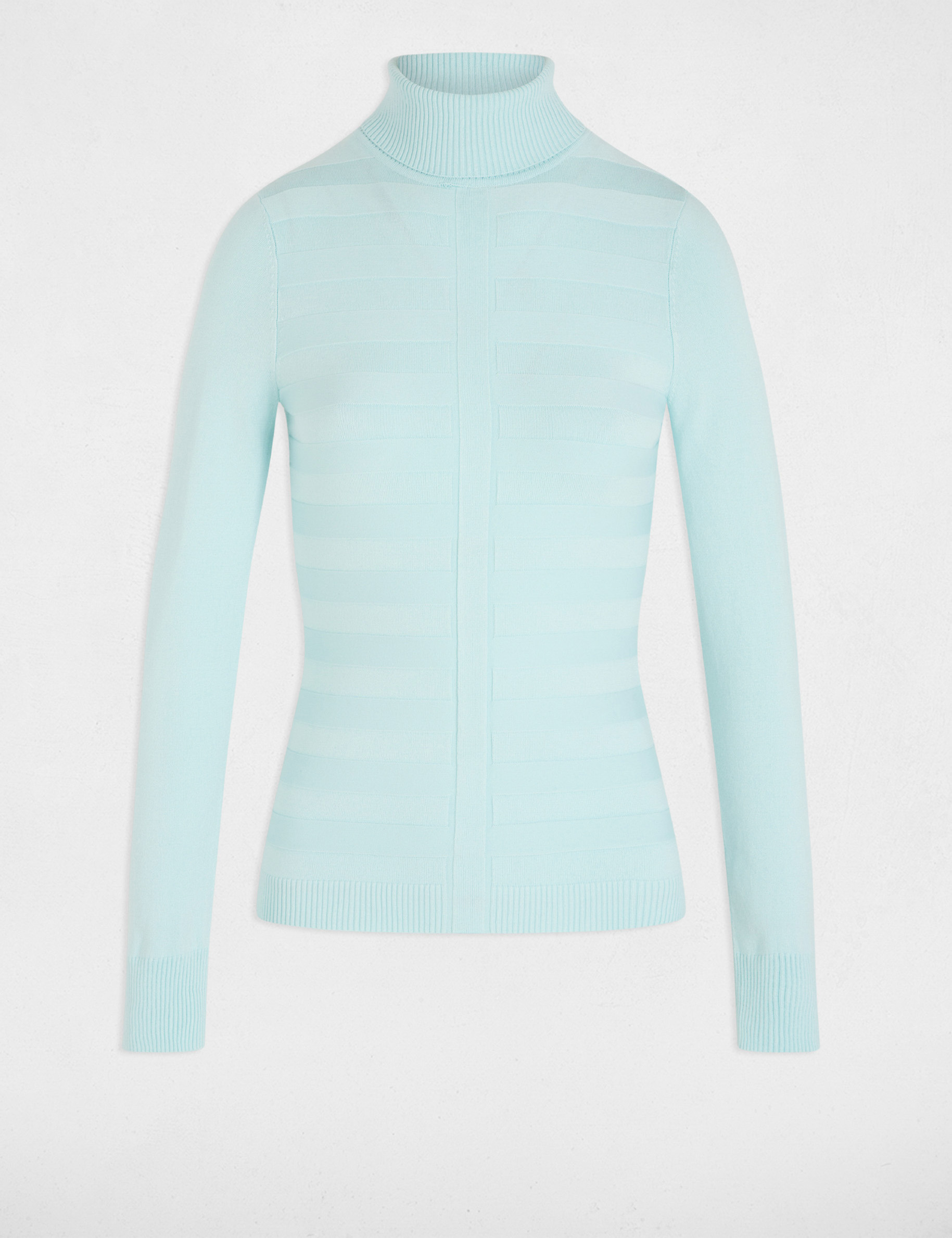 Pull col roul&eacute; bleu ciel femme
