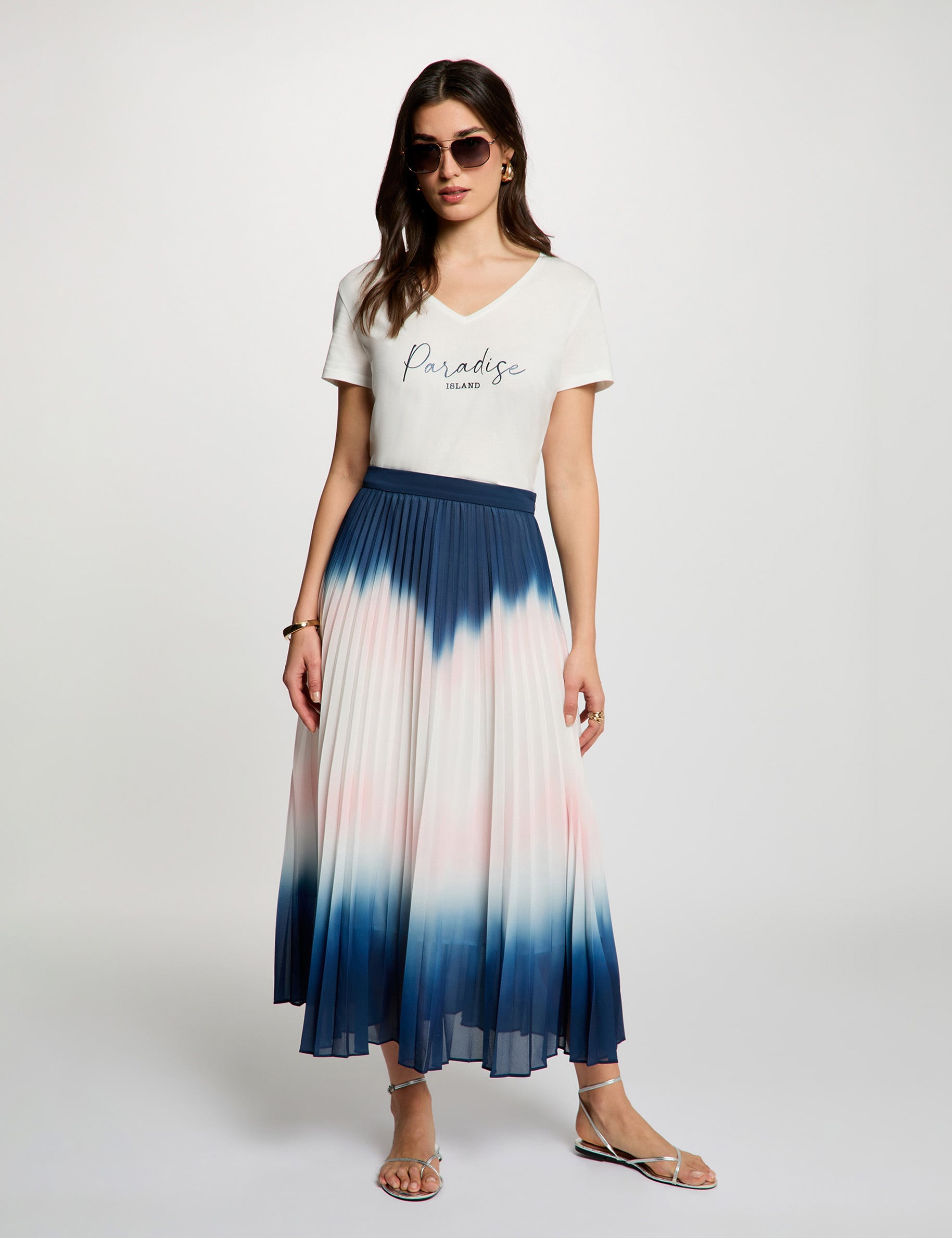 Jupe longue pliss&eacute;e multicolore femme