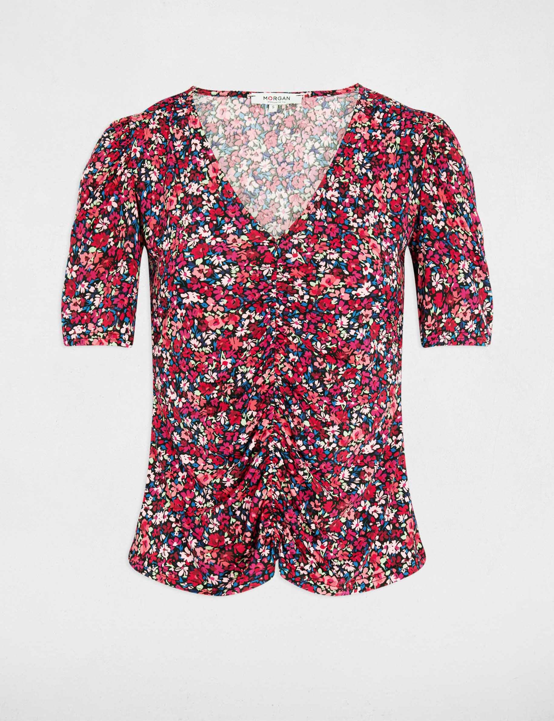 T-shirt cintr&eacute; col v multicolore femme