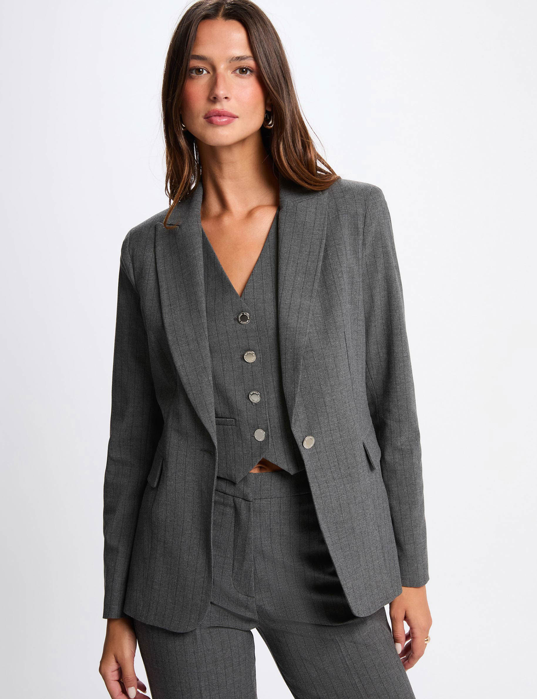 Blazer ajust&eacute; ray&eacute; gris moyen femme