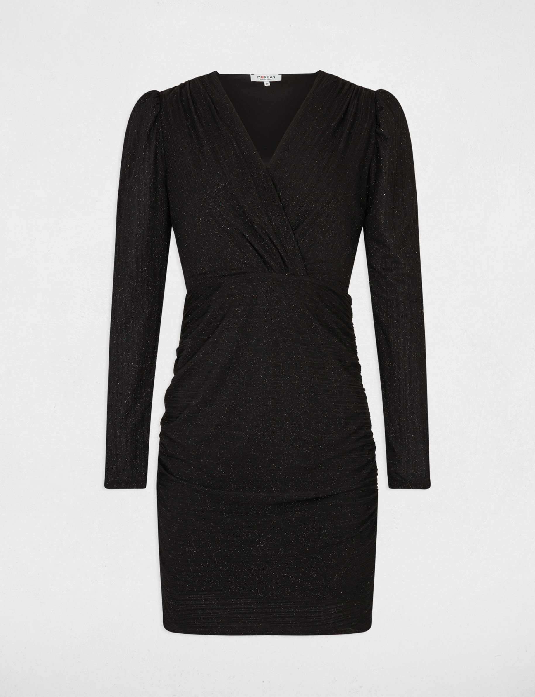 Robe courte ajustée drapée noir femme