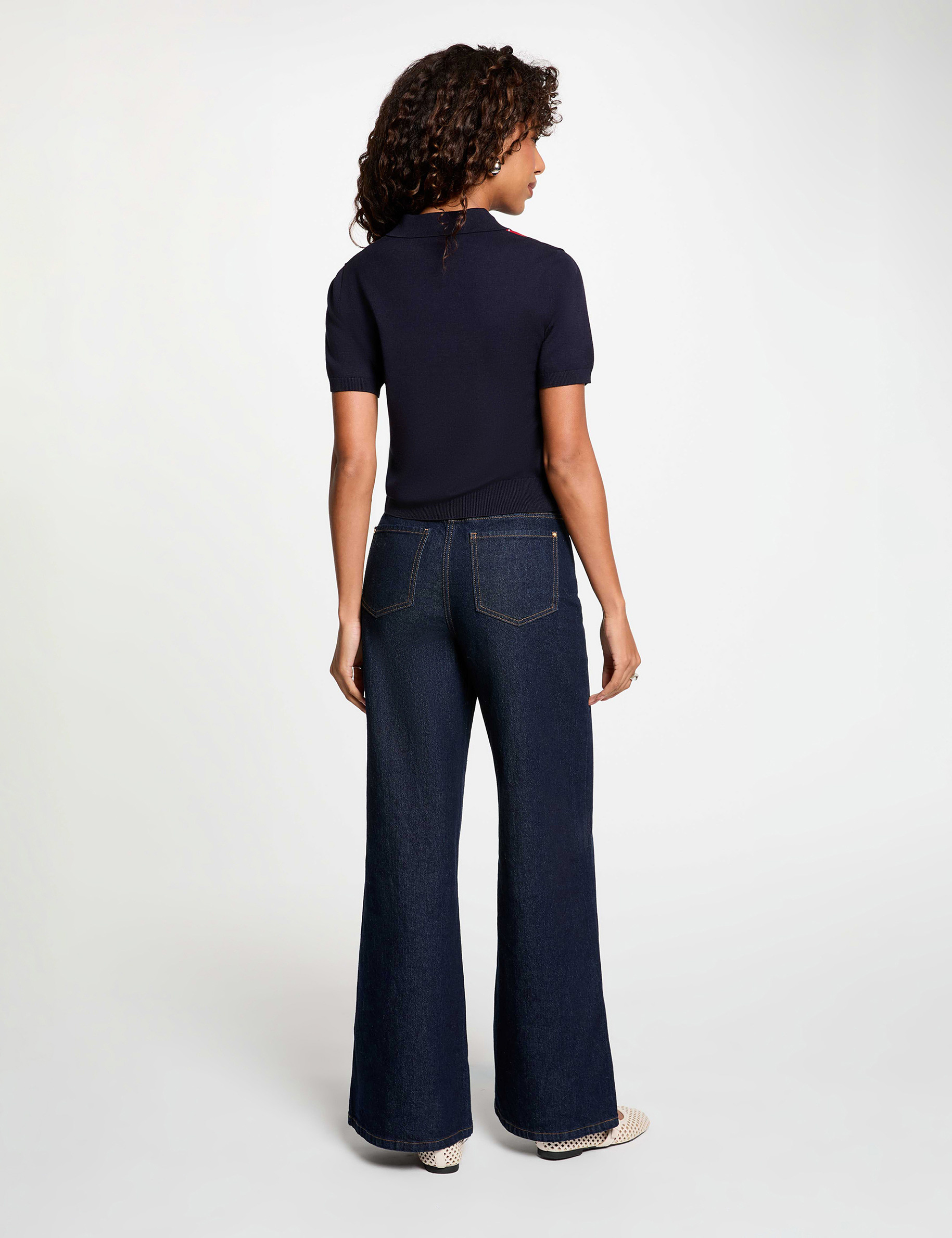 Pull col polo bleu marine femme
